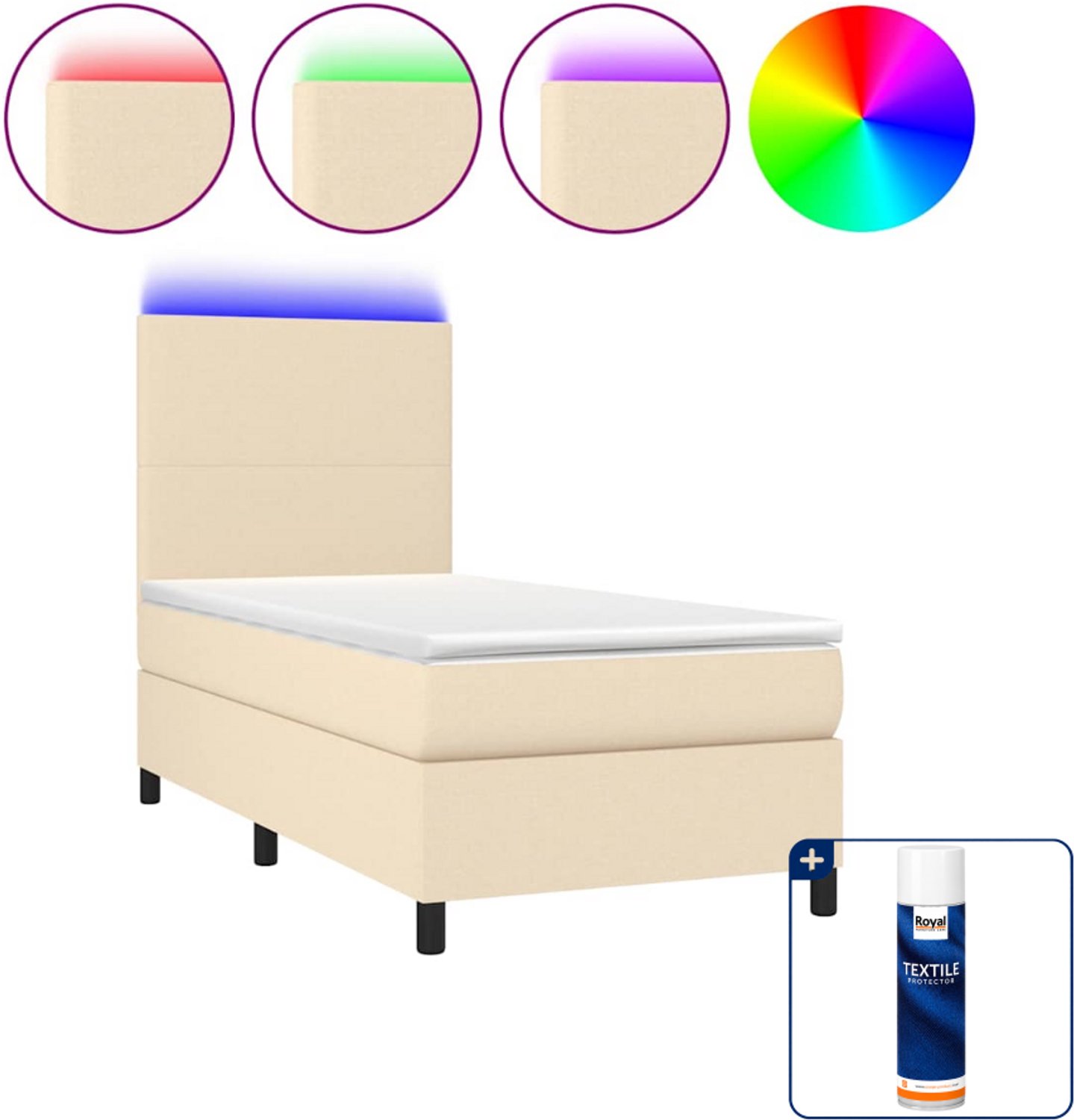 vidaXL boxspring met matras en LED - 90 x 190 cm - crème - Inclusief textielbeschermer 500 ml