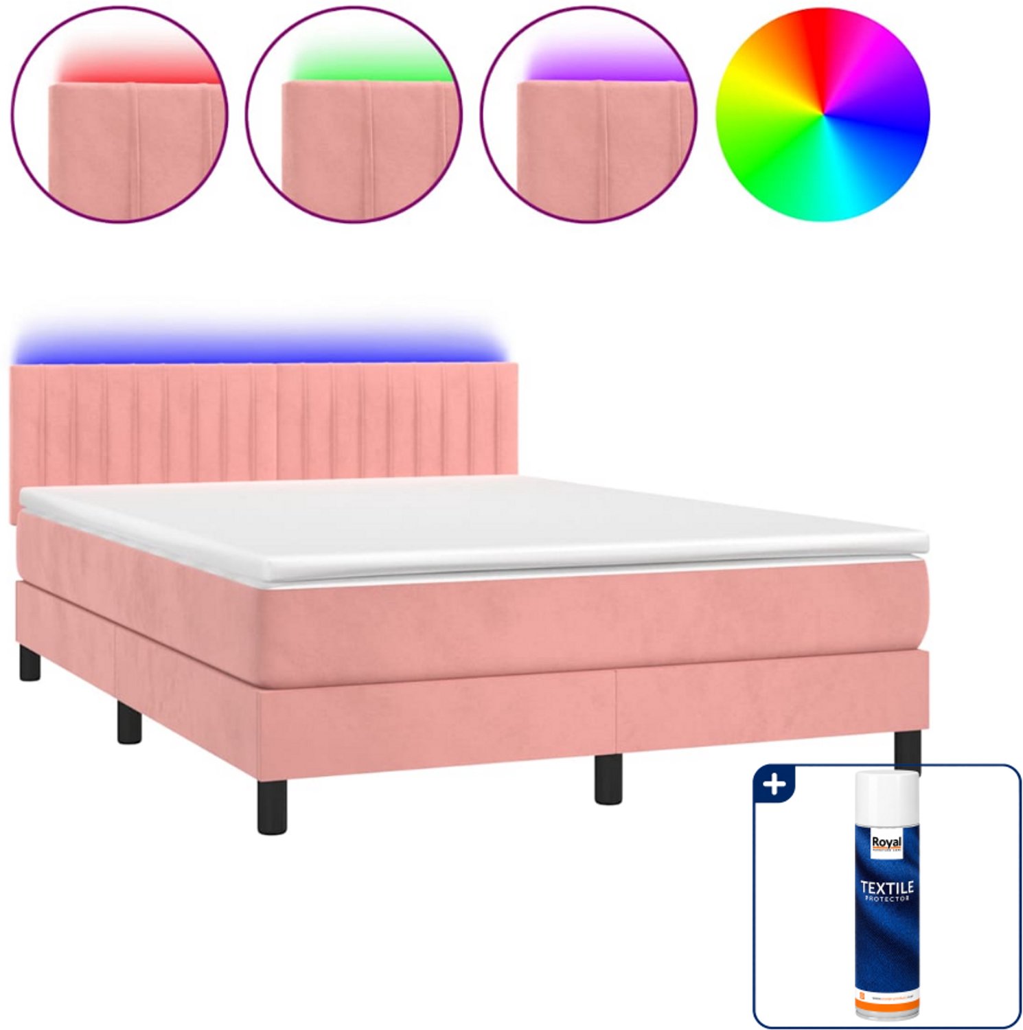 vidaXL boxspring Small double - 140 x 200 cm - fluweel - roze - Inclusief textielbeschermer 500 ml