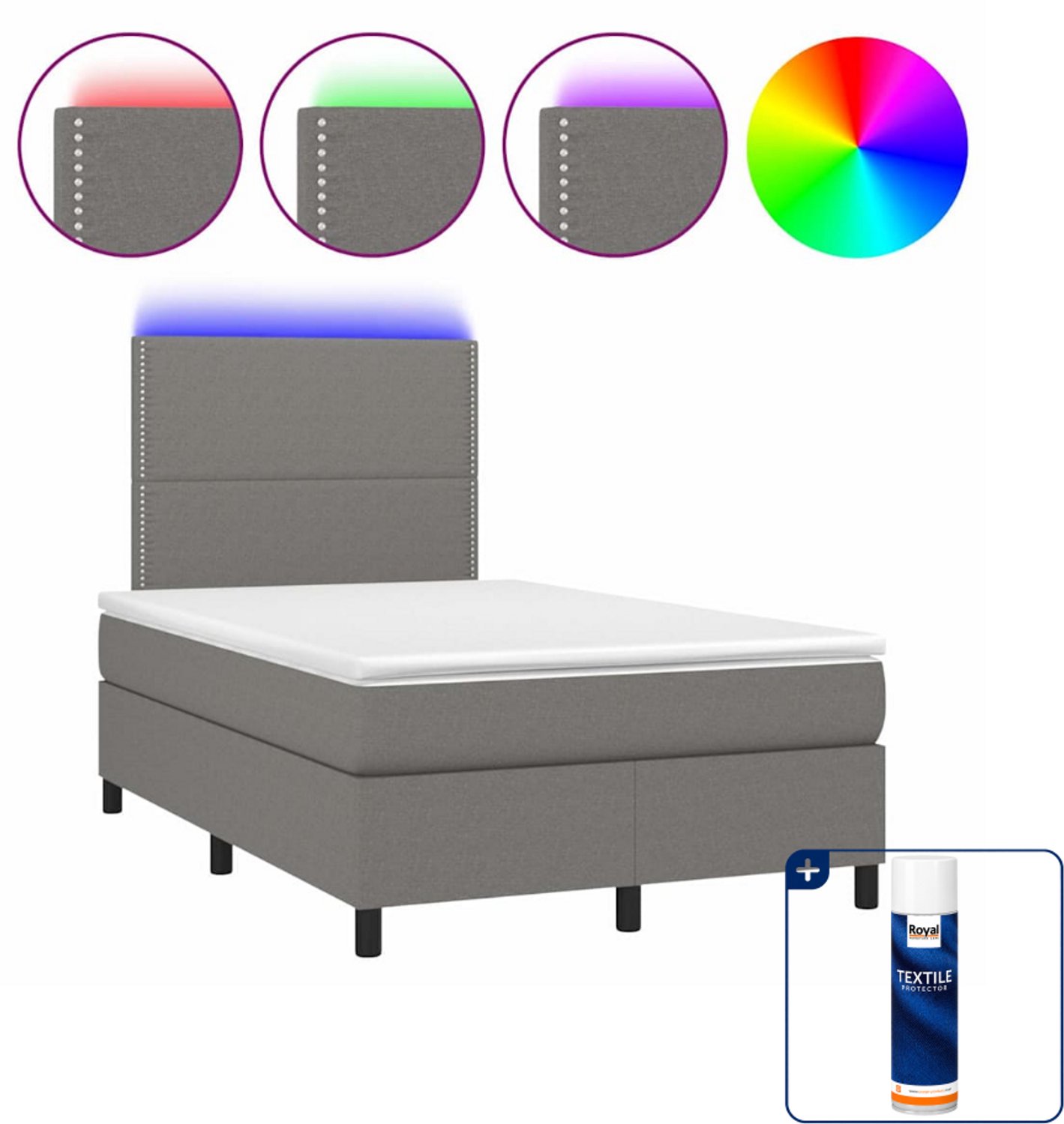 vidaXL boxspring met matras en LED - 120 x 200 cm - donkergrijs - Inclusief textielbeschermer 500 ml