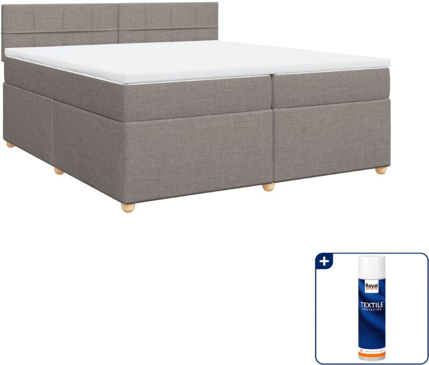 vidaXL Boxspring - Super kingsize - 200 x 200 cm - taupe - Inclusief textielbeschermer 500 ml