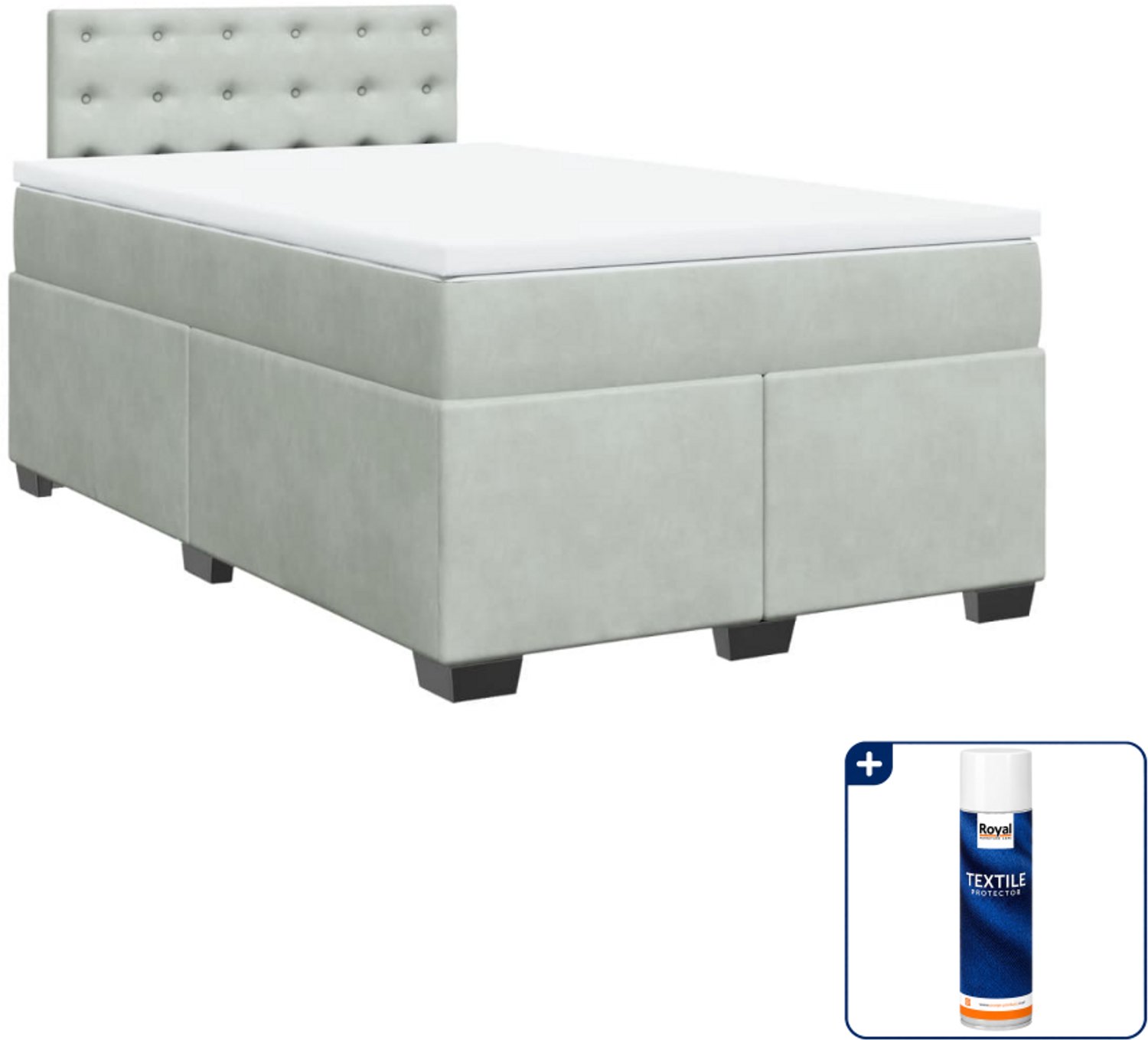 vidaXL boxspring met matras - 120 x 190 cm - fluweel - lichtgrijs - Inclusief textielbeschermer 500 ml