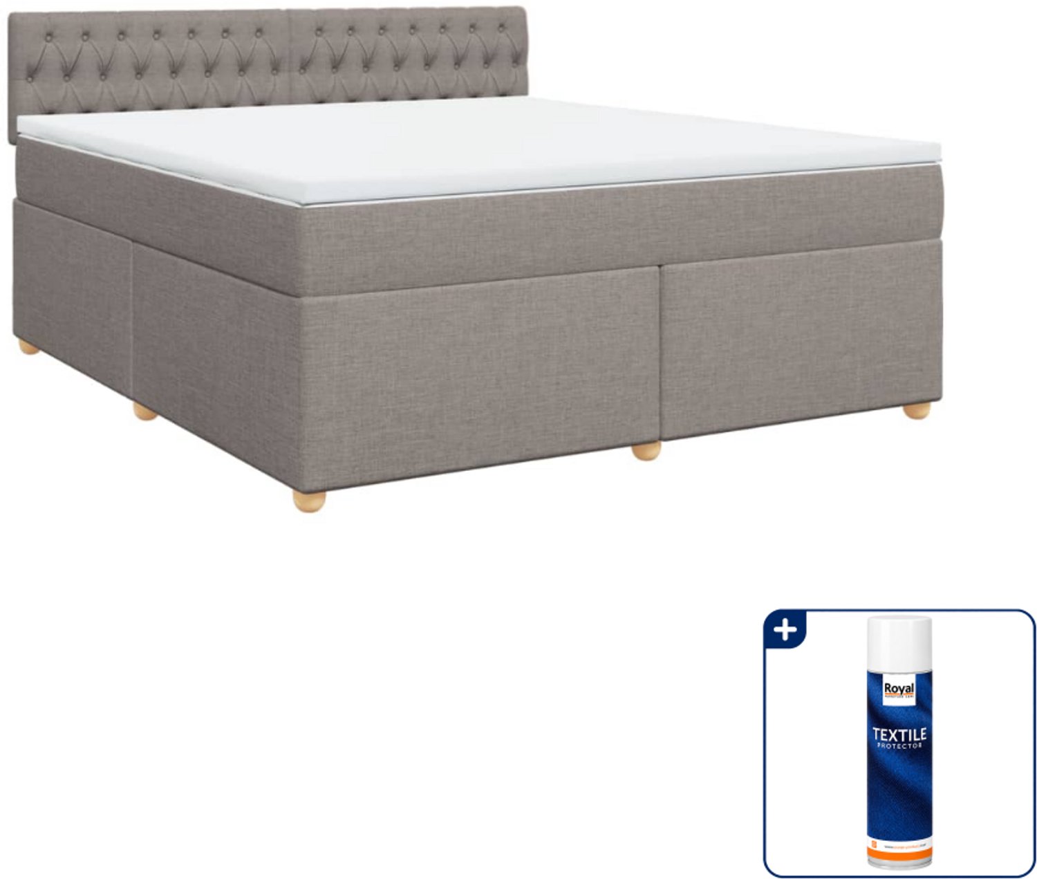 vidaXL boxspring met matras Kingsize - 180 x 200 cm - taupe - Inclusief textielbeschermer 500 ml