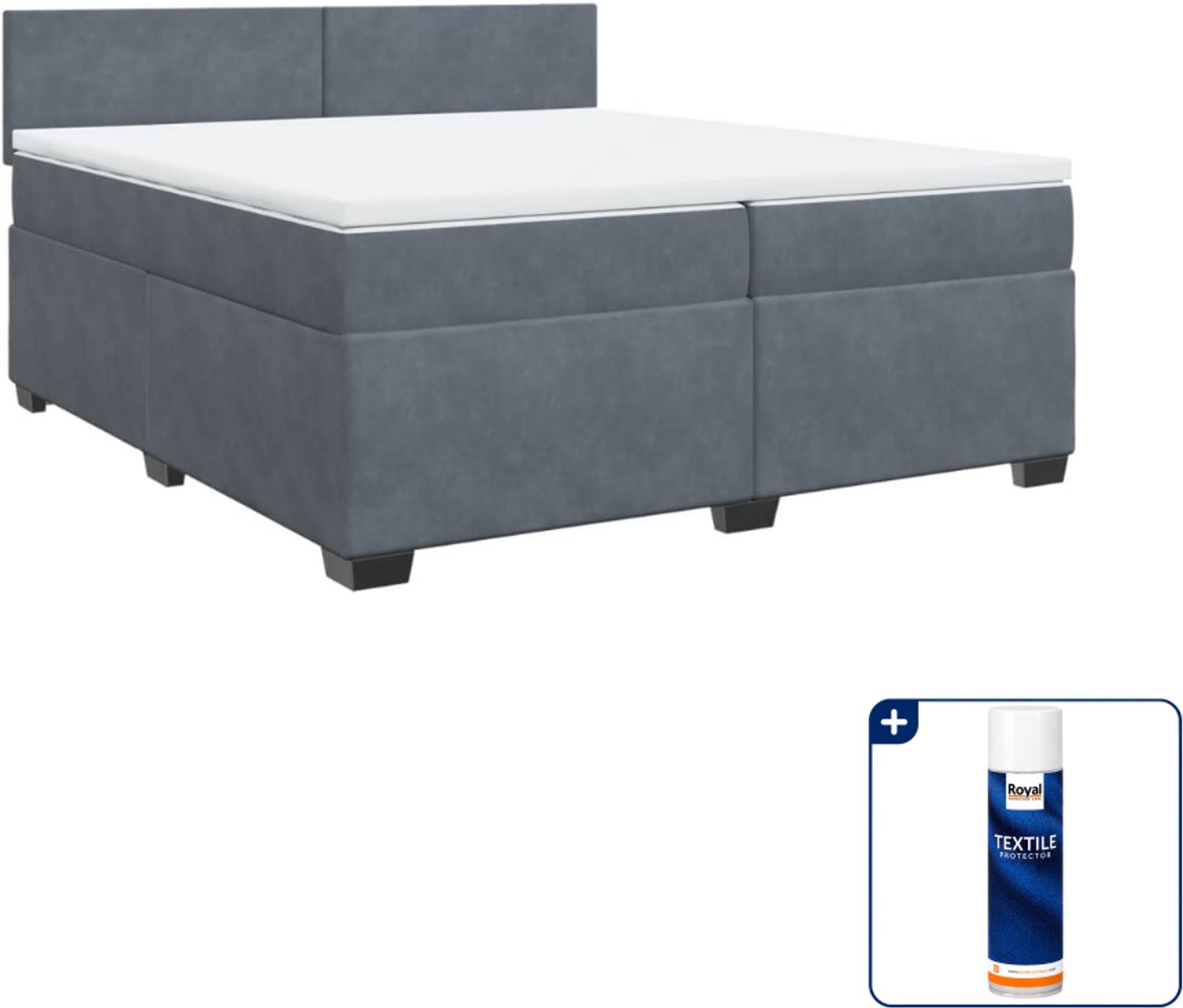 vidaXL boxspring met matras - Super kingsize - 200 x 200 cm - fluweel - donkergrijs - Inclusief textielbeschermer 500 ml