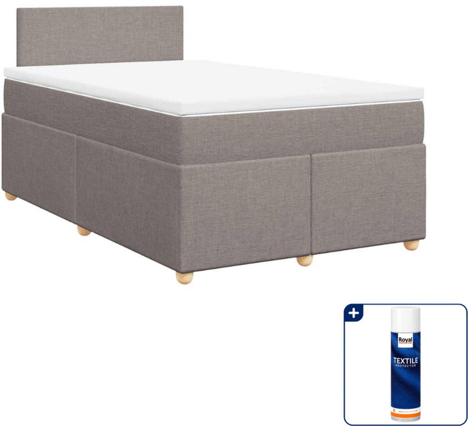 vidaXL boxspring met matras 120 x 190 cm - stof - taupe - Inclusief textielbeschermer 500 ml