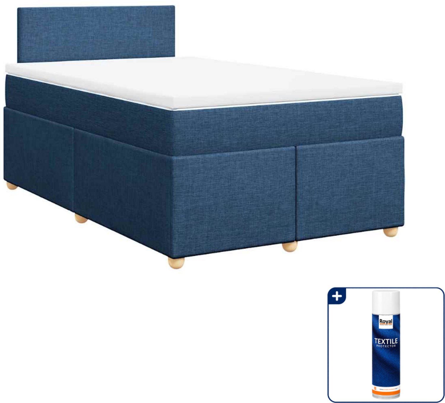 vidaXL boxspring met matras 120 x 190 cm - blauw - Inclusief textielbeschermer 500 ml
