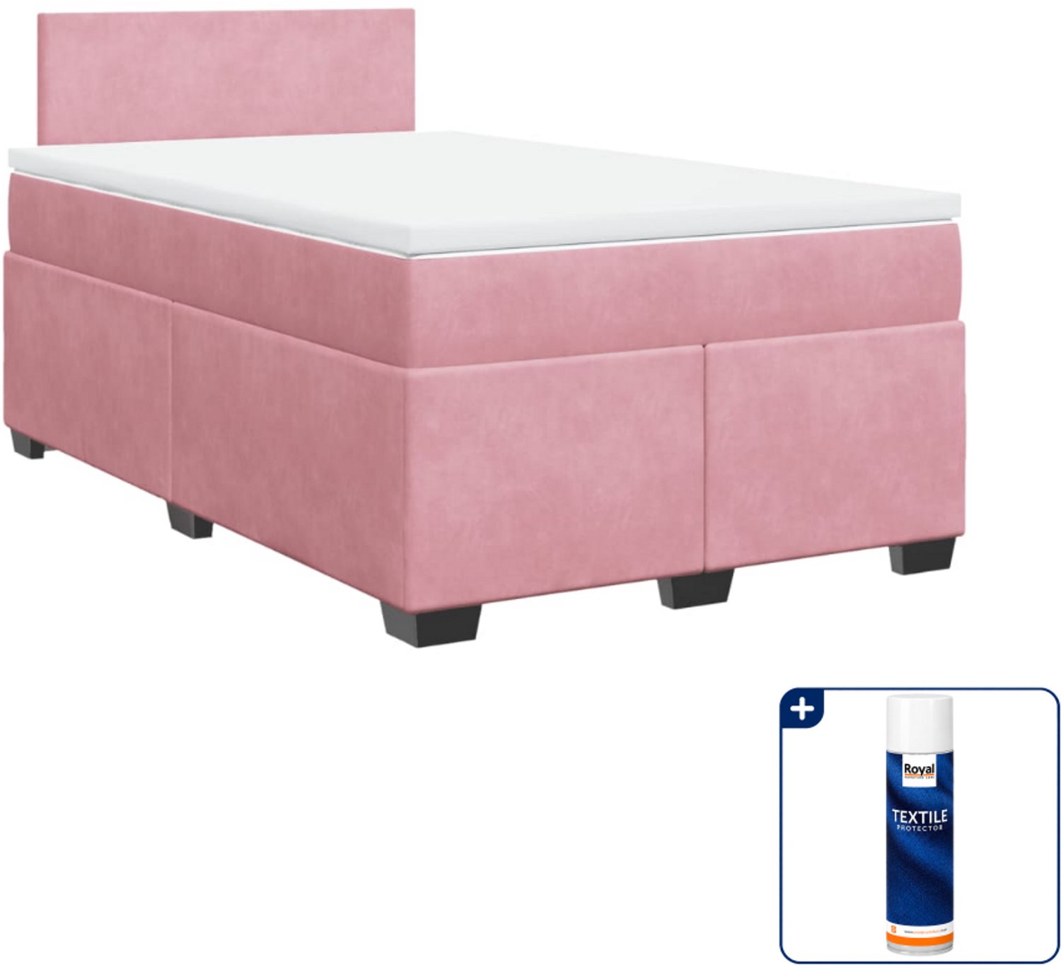 vidaXL boxspring met matras 120 x 190 cm - fluweel - roze - Inclusief textielbeschermer 500 ml