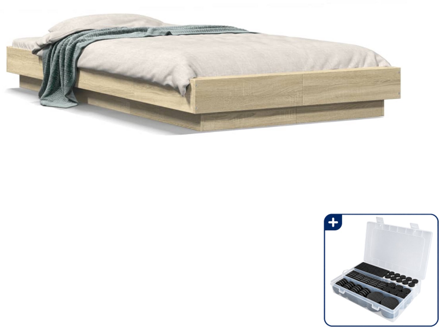 vidaXL bedframe met LED - 90 x 200 cm - sonoma eiken - Inclusief antikrasvilt 177-delig Bruin