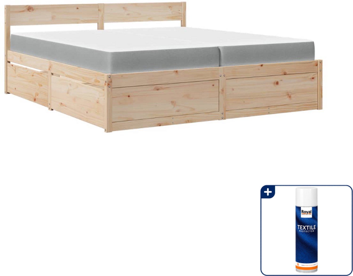 vidaXL Bed met lades en 2 matrassen - 200 x 200 cm - grenenhout - Inclusief textielbeschermer 500 ml Bruin