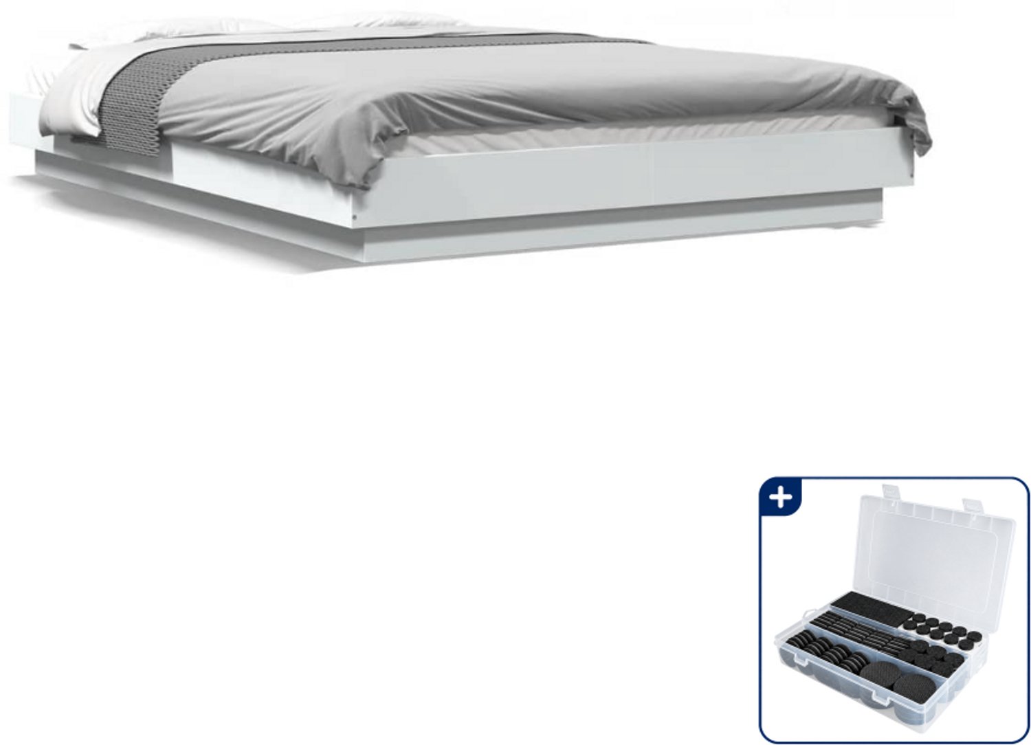 vidaXL bedframe - 135 x 190 cm - bewerkt hout - wit - Inclusief antikrasvilt 177-delig