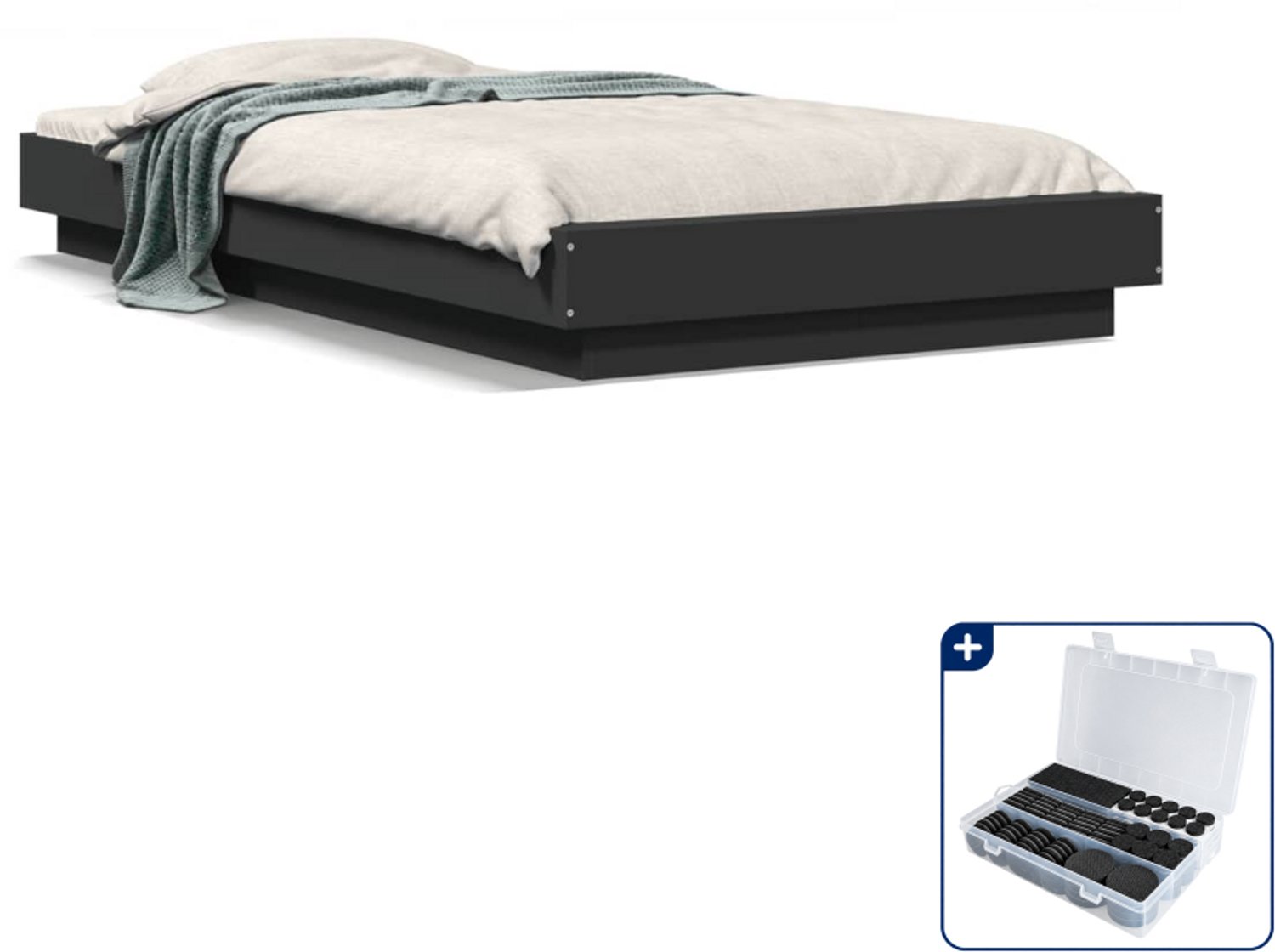 vidaXL bedframe - 90 x 200 cm - bewerkt hout - zwart - Inclusief antikrasvilt 177-delig