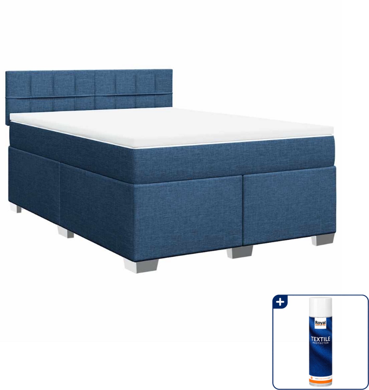 vidaXL Boxspring met matras - 140 x 190 cm - blauw - Inclusief textielbeschermer 500 ml