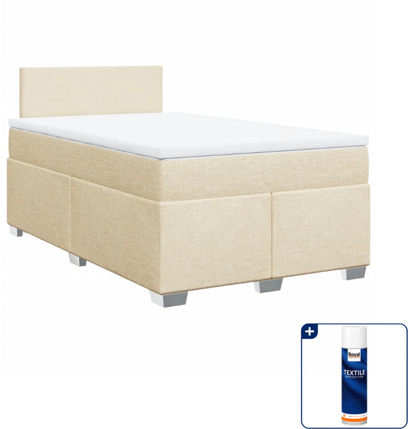 vidaXL boxspring met matras - 120 x 200 cm - stof - crèmekleurig - Inclusief textielbeschermer 500 ml