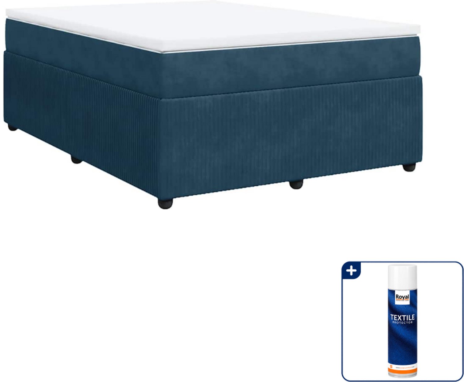 vidaXL Boxspring met matras - 140 x 190 cm - fluweel - donkerblauw - Inclusief textielbeschermer 500 ml