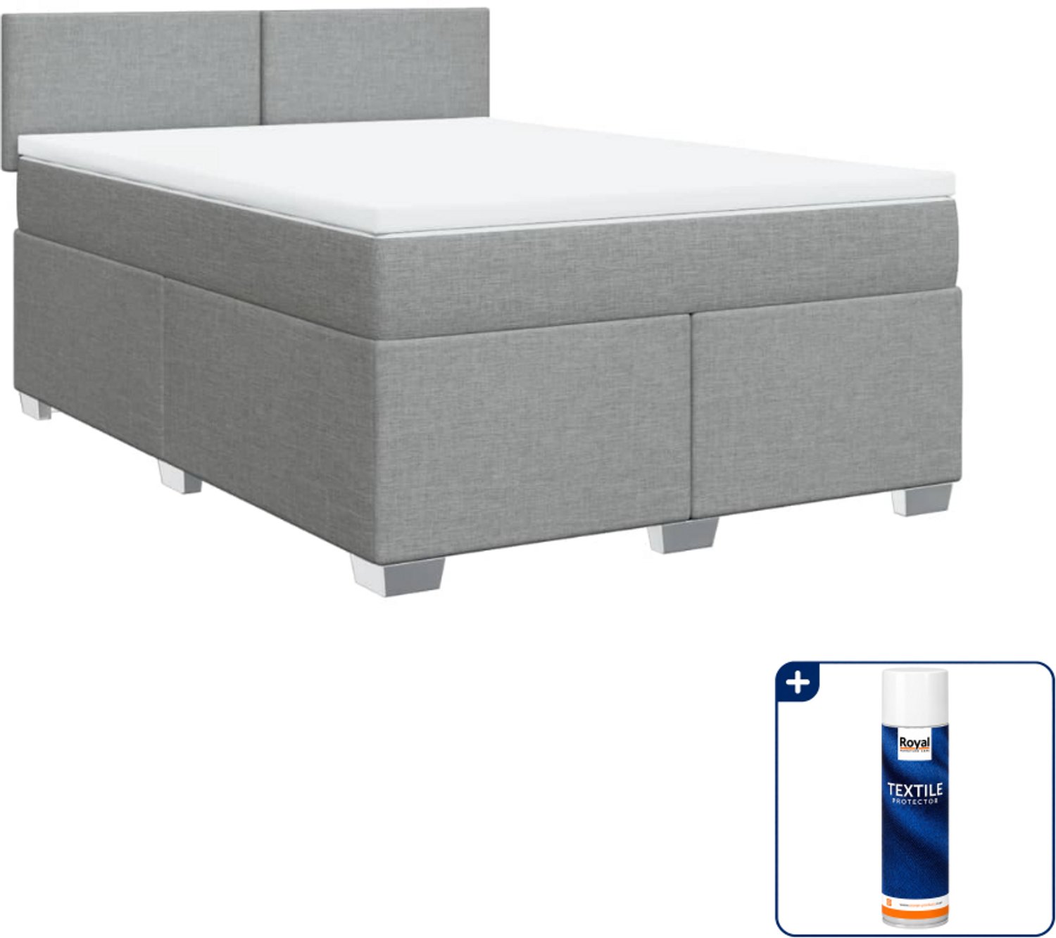 vidaXL Boxspring Small double 140 x 200 cm - stof - lichtgrijs - Inclusief textielbeschermer 500 ml