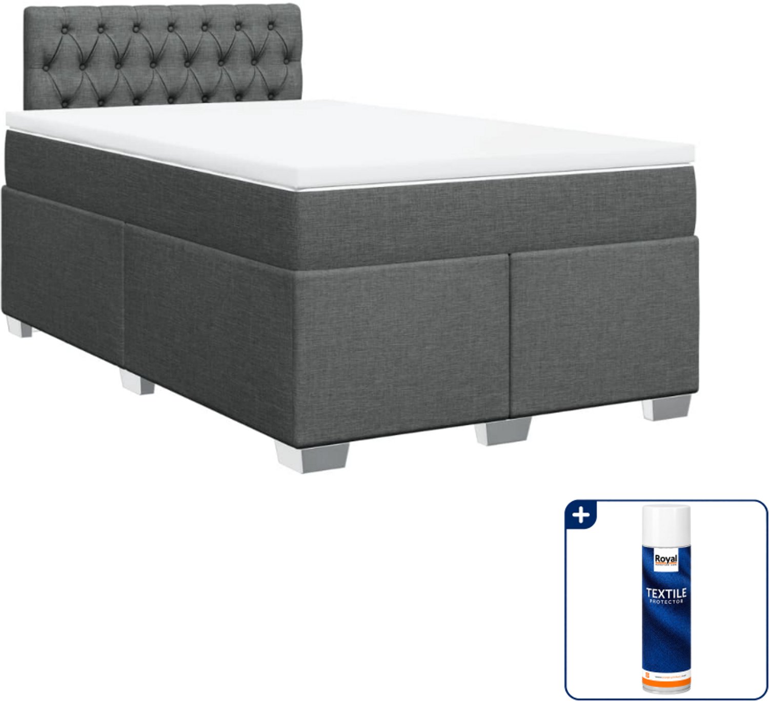 vidaXL boxspring met matras 120 x 200 cm - donkergrijs - Inclusief textielbeschermer 500 ml