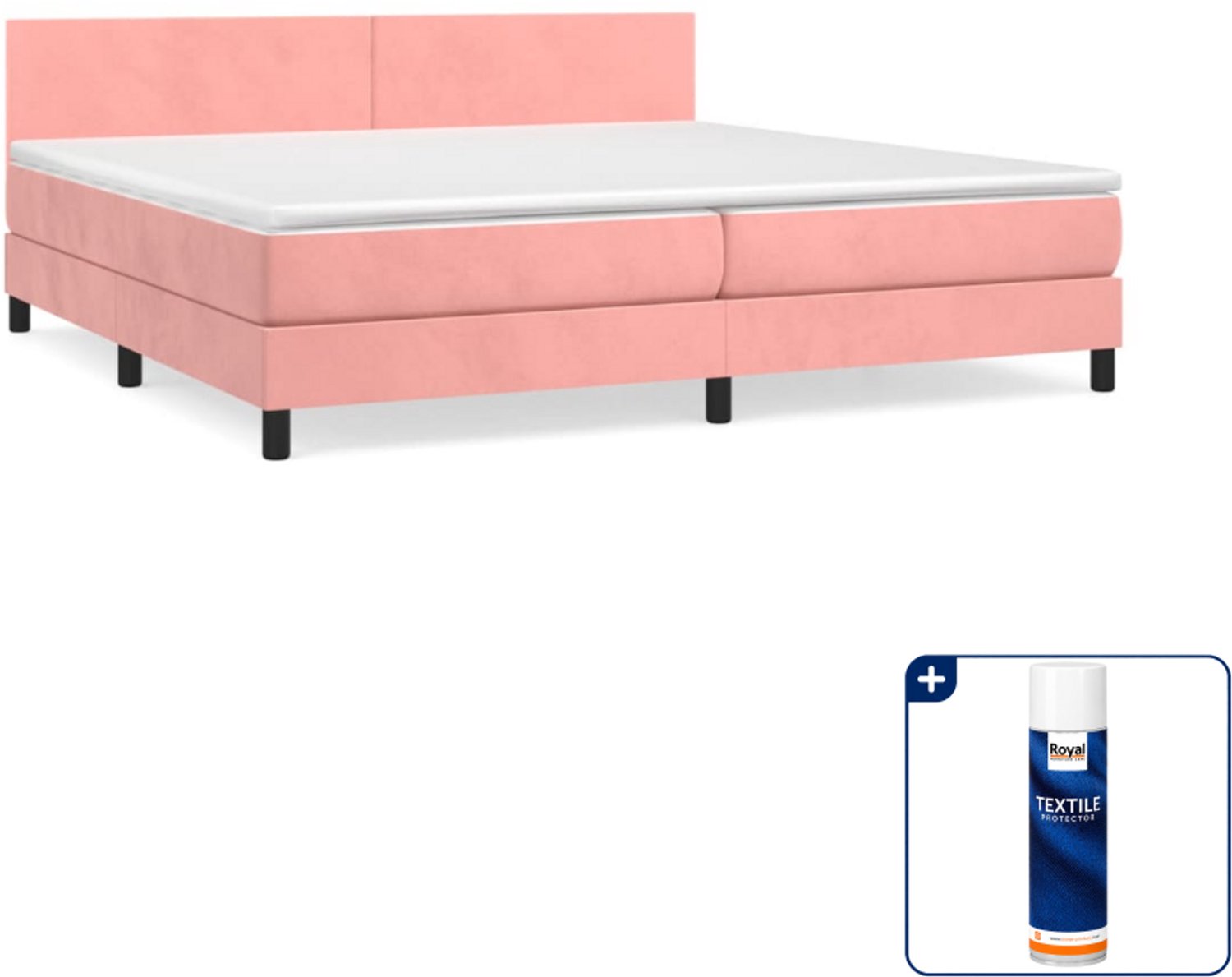 vidaXL boxspring met matras - Super kingsize - 200x200 cm - roze - Inclusief textielbeschermer 500 ml