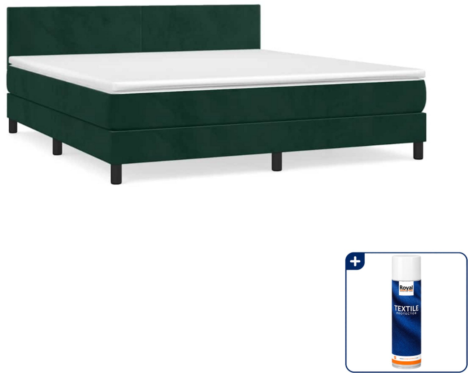 vidaXL Kingsize boxspring met matras - 180 x 200 cm - fluweel - groen - Inclusief textielbeschermer 500 ml