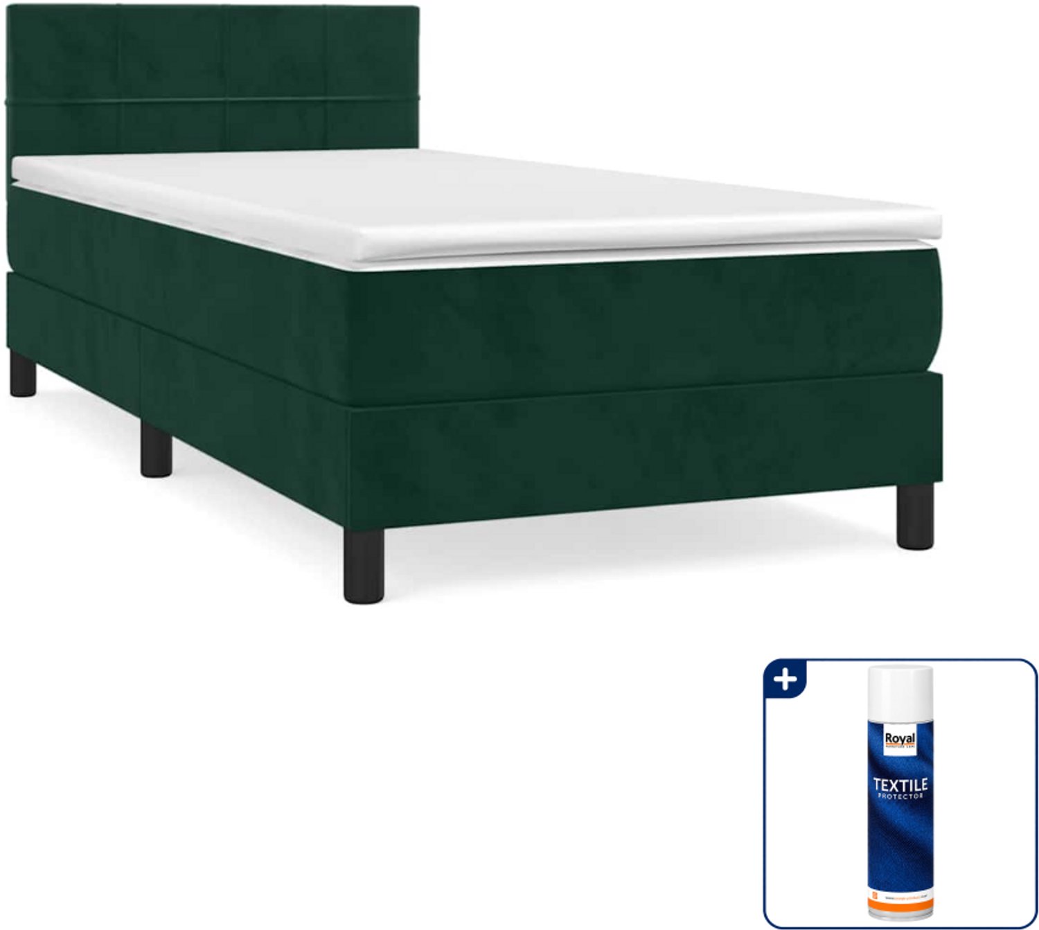 vidaXL boxspring met matras - 90 x 200 cm - fluweel - donkergroen - Inclusief textielbeschermer 500 ml