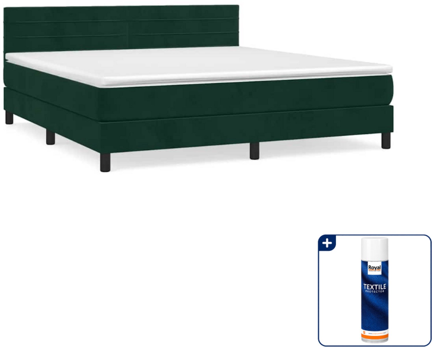 vidaXL Kingsize boxspring met matras - 180 x 200 cm - fluweel - donkergroen - Inclusief textielbeschermer 500 ml