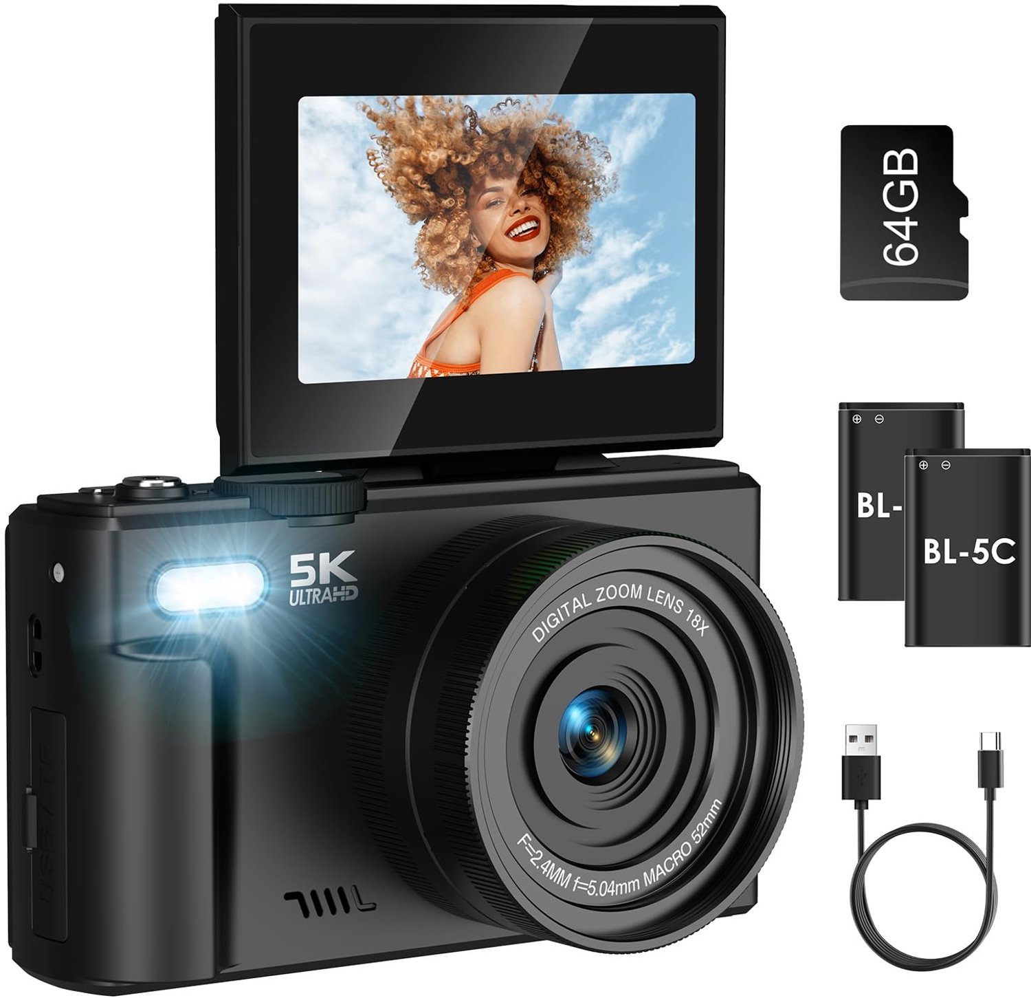 5K Digitale Camera met Wifi en 75MP Autofocus