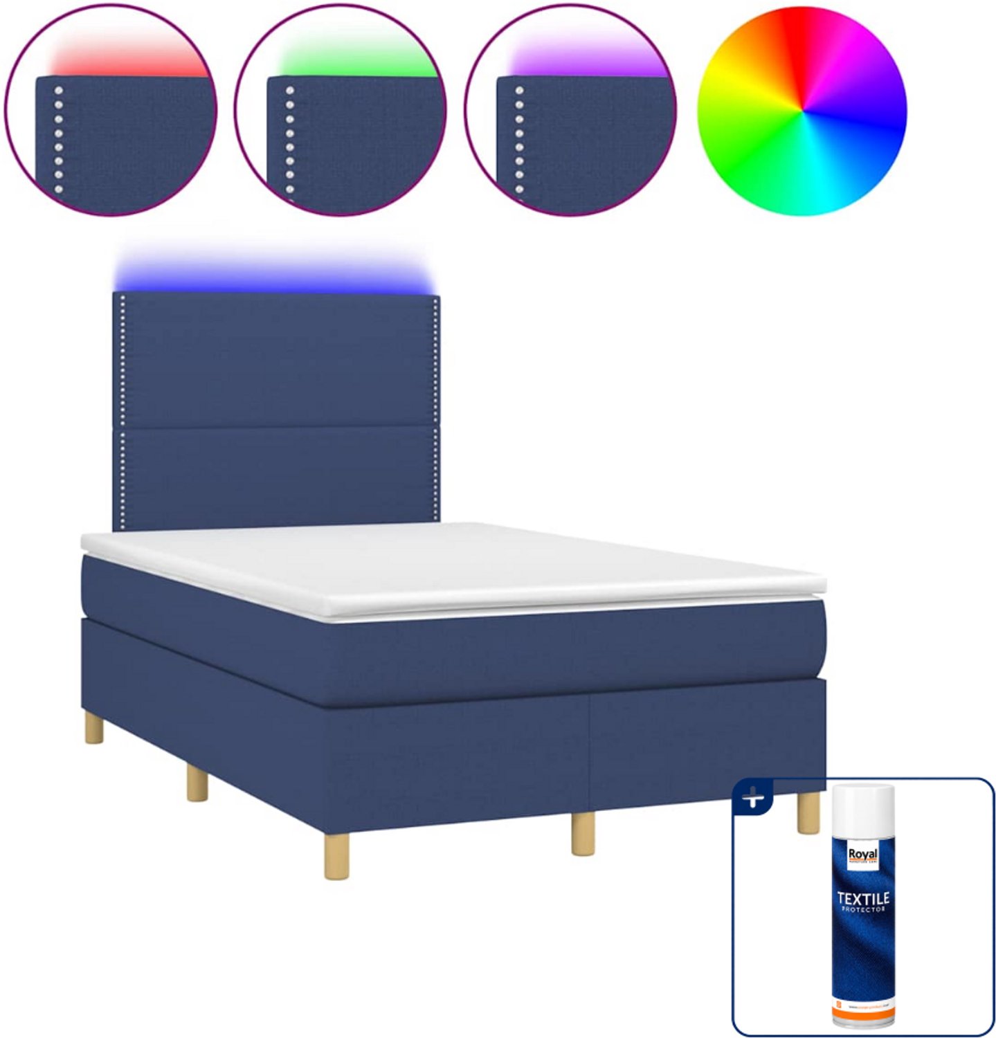 vidaXL boxspring met matras en LED - 120 x 200 cm - blauw - Inclusief textielbeschermer 500 ml