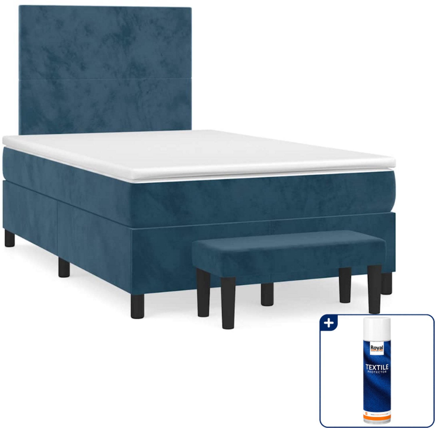 vidaXL boxspringset 120 x 200 cm met bankje - fluweel - donkerblauw - Inclusief textielbeschermer 500 ml