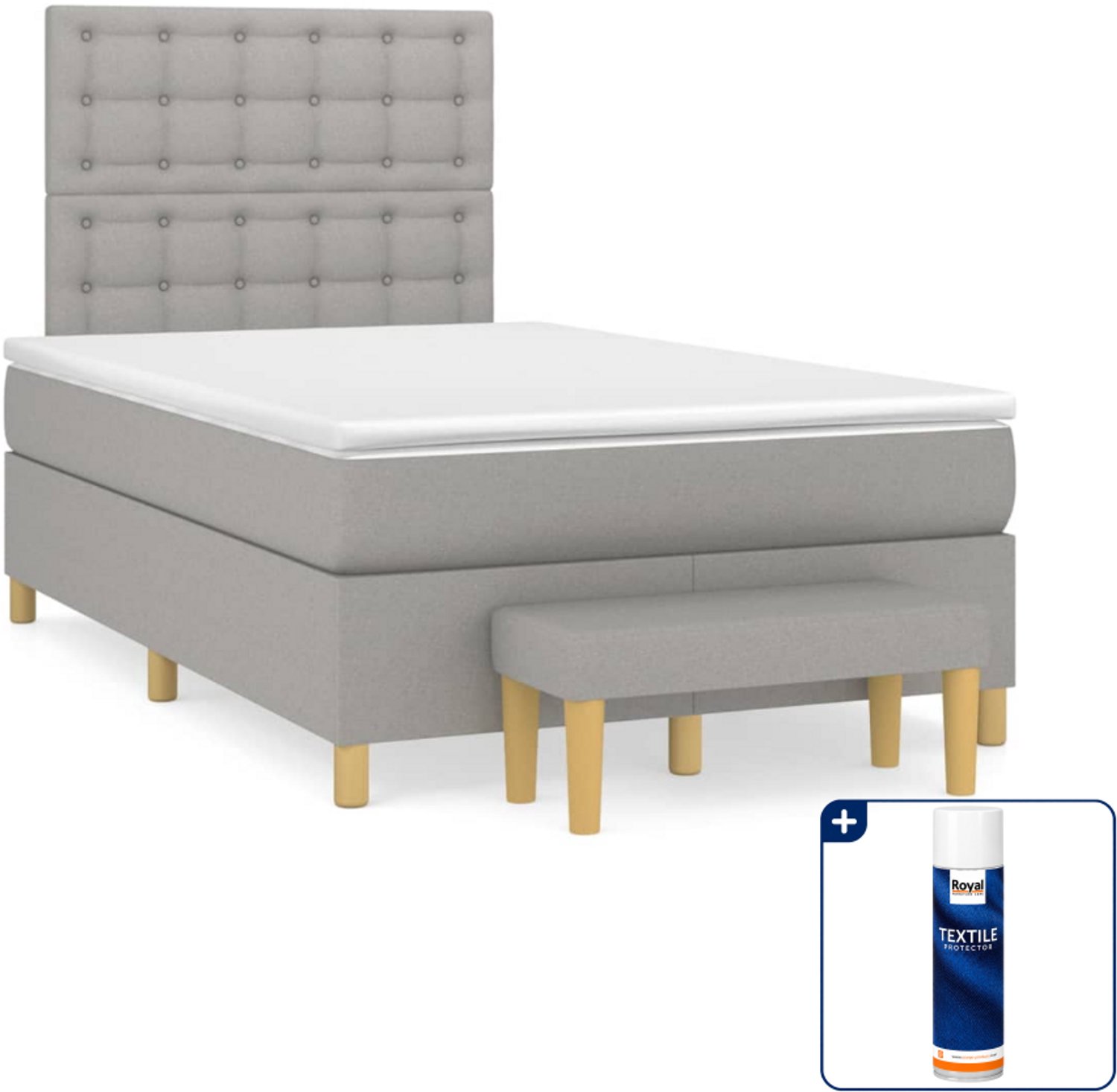 vidaXL boxspring met matras en bank - 120 x 200 cm - lichtgrijs - Inclusief textielbeschermer 500 ml
