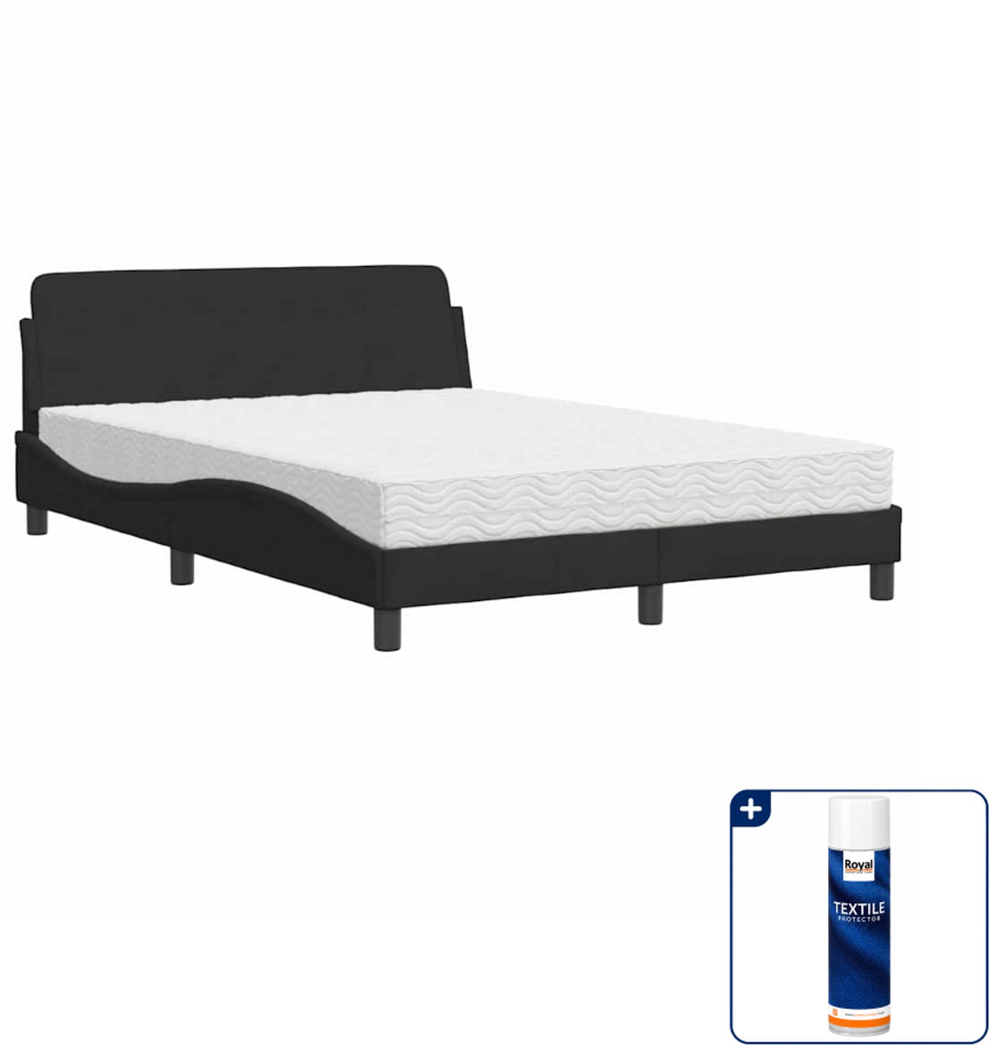 vidaXL Bed met matras Dover - Small double - 140x200 cm - zwart - Inclusief textielbeschermer 500 ml Wit