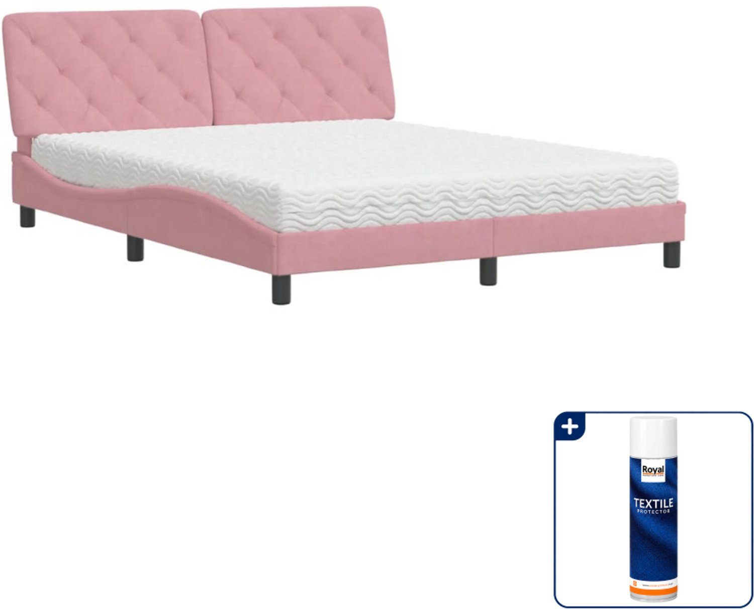 vidaXL Piran bed met matras - Queensize - 160 x 200 cm - roze - Inclusief textielbeschermer 500 ml