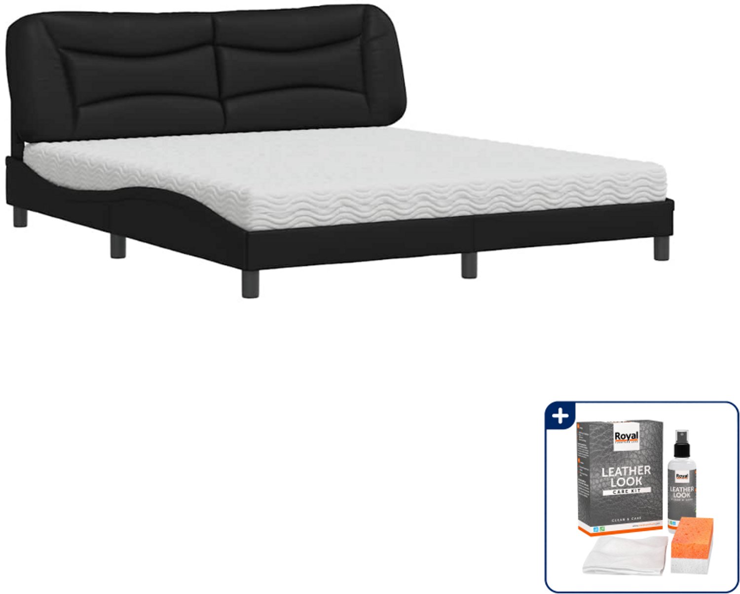 vidaXL Hvar bed met matras - Kingsize - 180 x 200 cm - zwart - Inclusief onderhoudsset voor kunstleer 150 ml