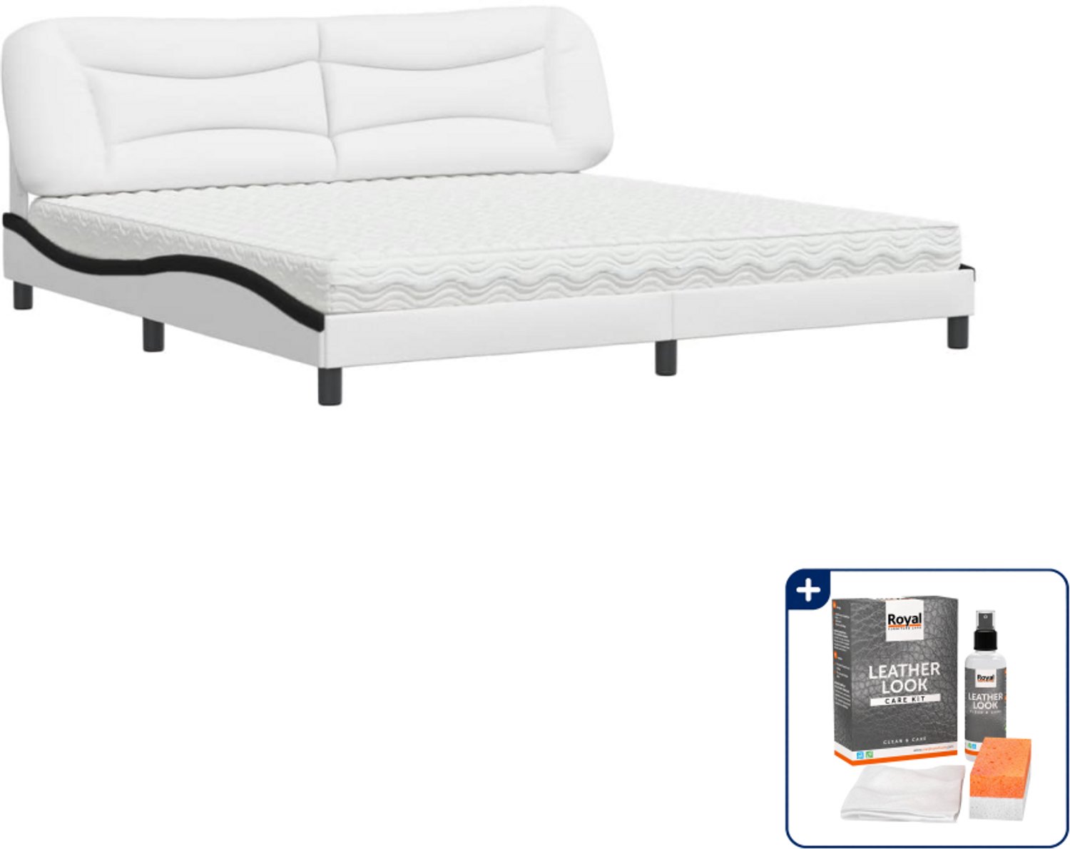 vidaXL Hvar bed met matras - 200 x 200 cm - wit en zwart - Inclusief onderhoudsset voor kunstleer 150 ml Grijs