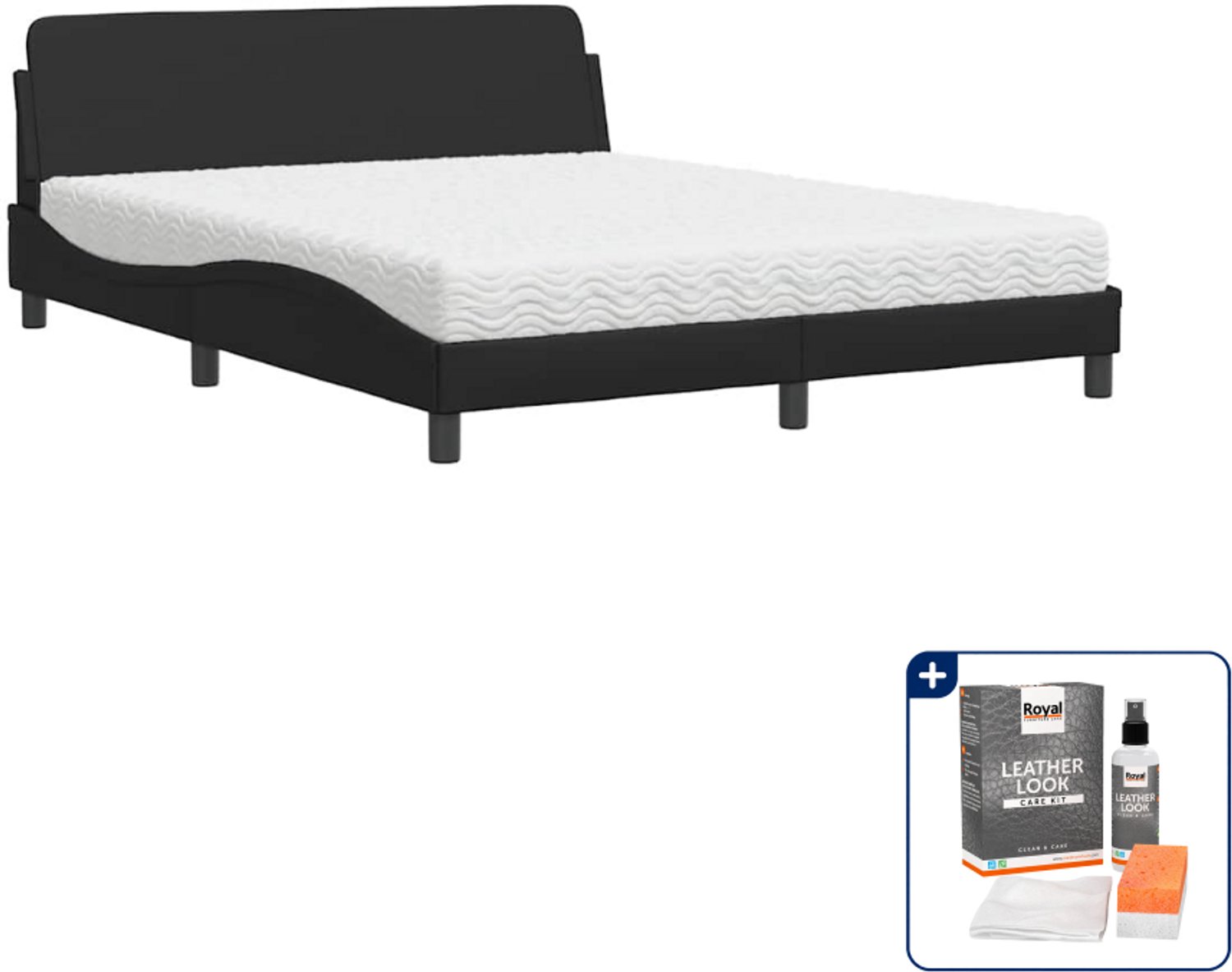 vidaXL Dover Queensize bed met matras - 160 x 200 cm - zwart - Inclusief onderhoudsset voor kunstleer 150 ml