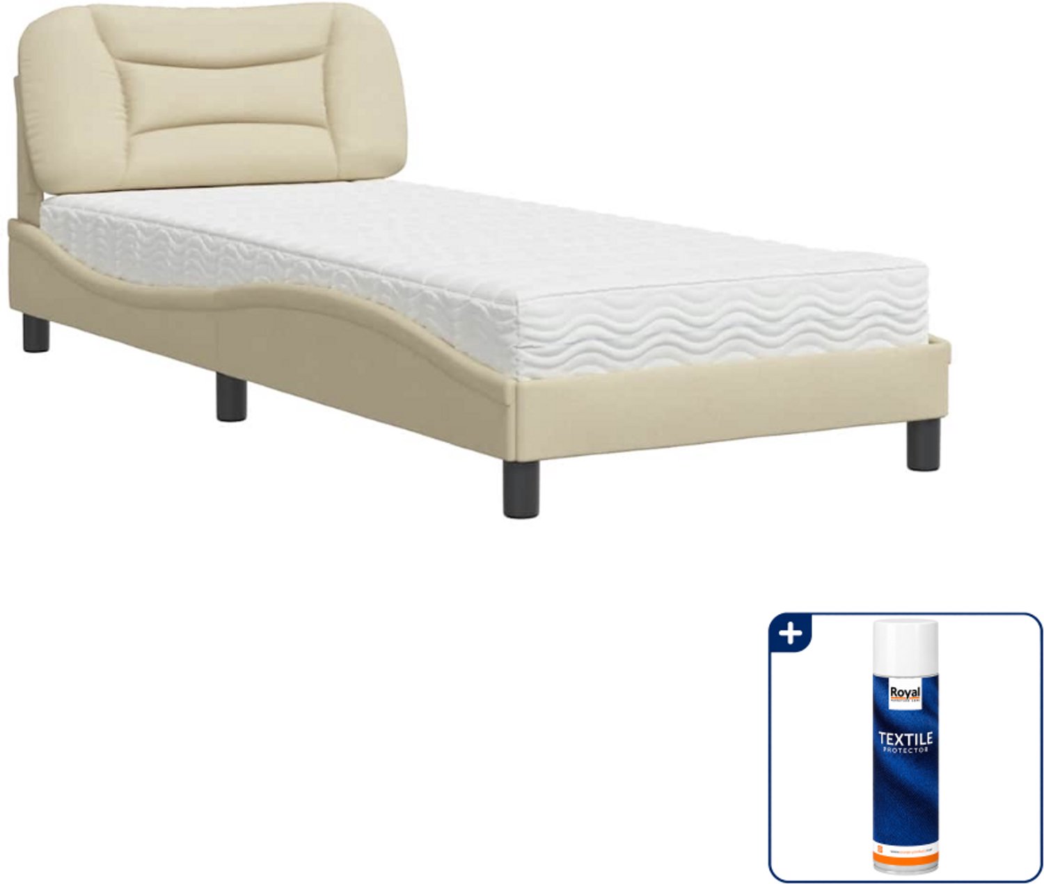 vidaXL Hvar bed met matras - 80 x 200 cm - crème - Inclusief textielbeschermer 500 ml Zwart