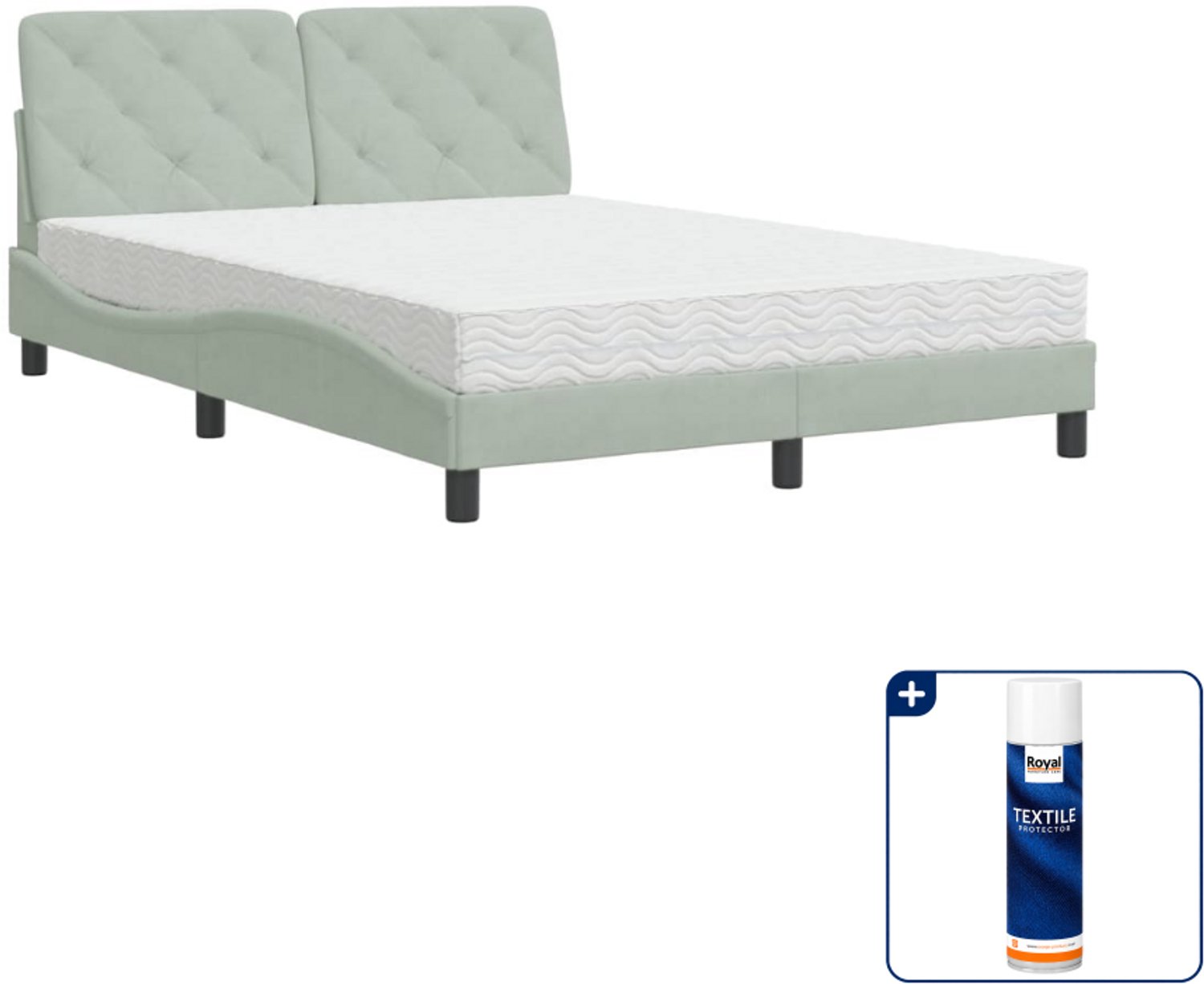 vidaXL Piran bed met matras - 120 x 200 cm - fluweel - lichtgrijs - Inclusief textielbeschermer 500 ml