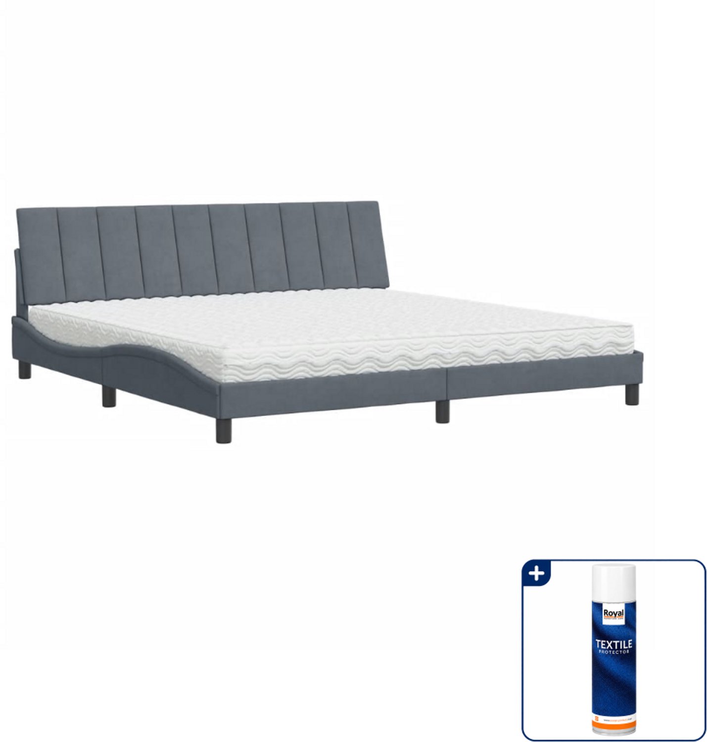 vidaXL Hanko bed met matras - 200 x 200 cm - fluweel - donkergrijs - Inclusief textielbeschermer 500 ml
