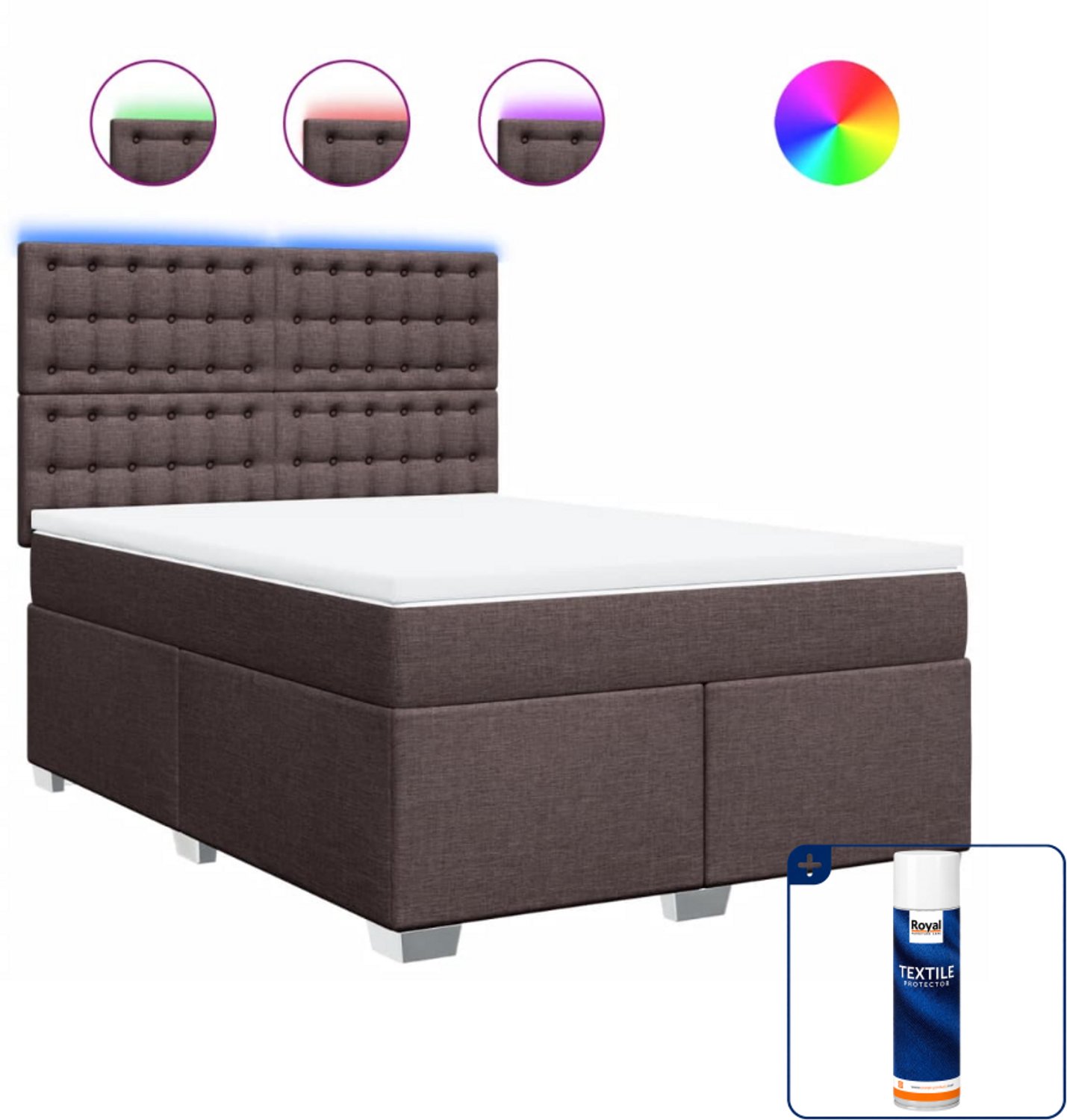 vidaXL boxspring met matras - Small double - 140 x 200 cm - donkerbruin - Inclusief textielbeschermer 500 ml