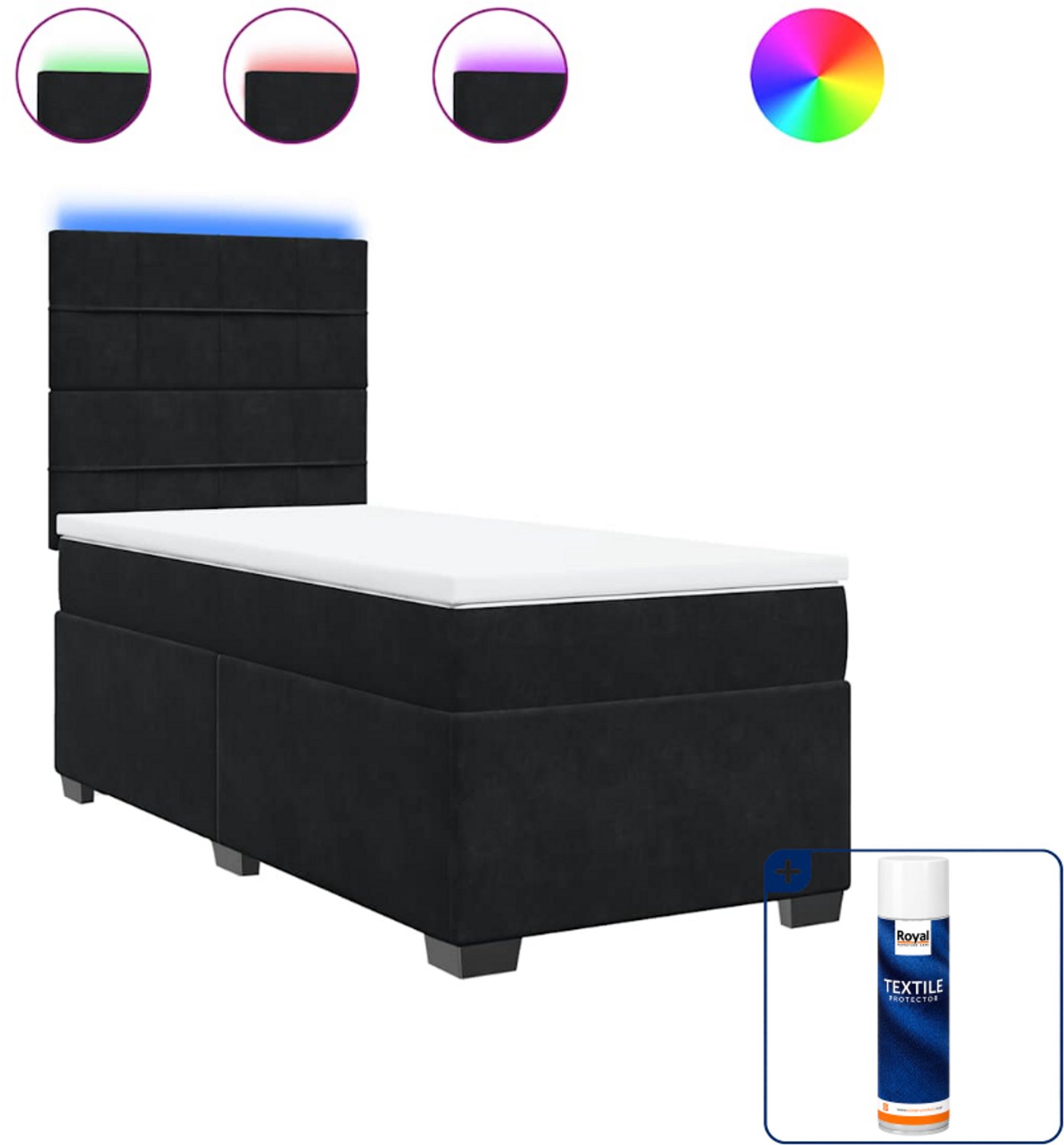 vidaXL boxspring met matras - 90 x 190 cm - fluweel - zwart - Inclusief textielbeschermer 500 ml