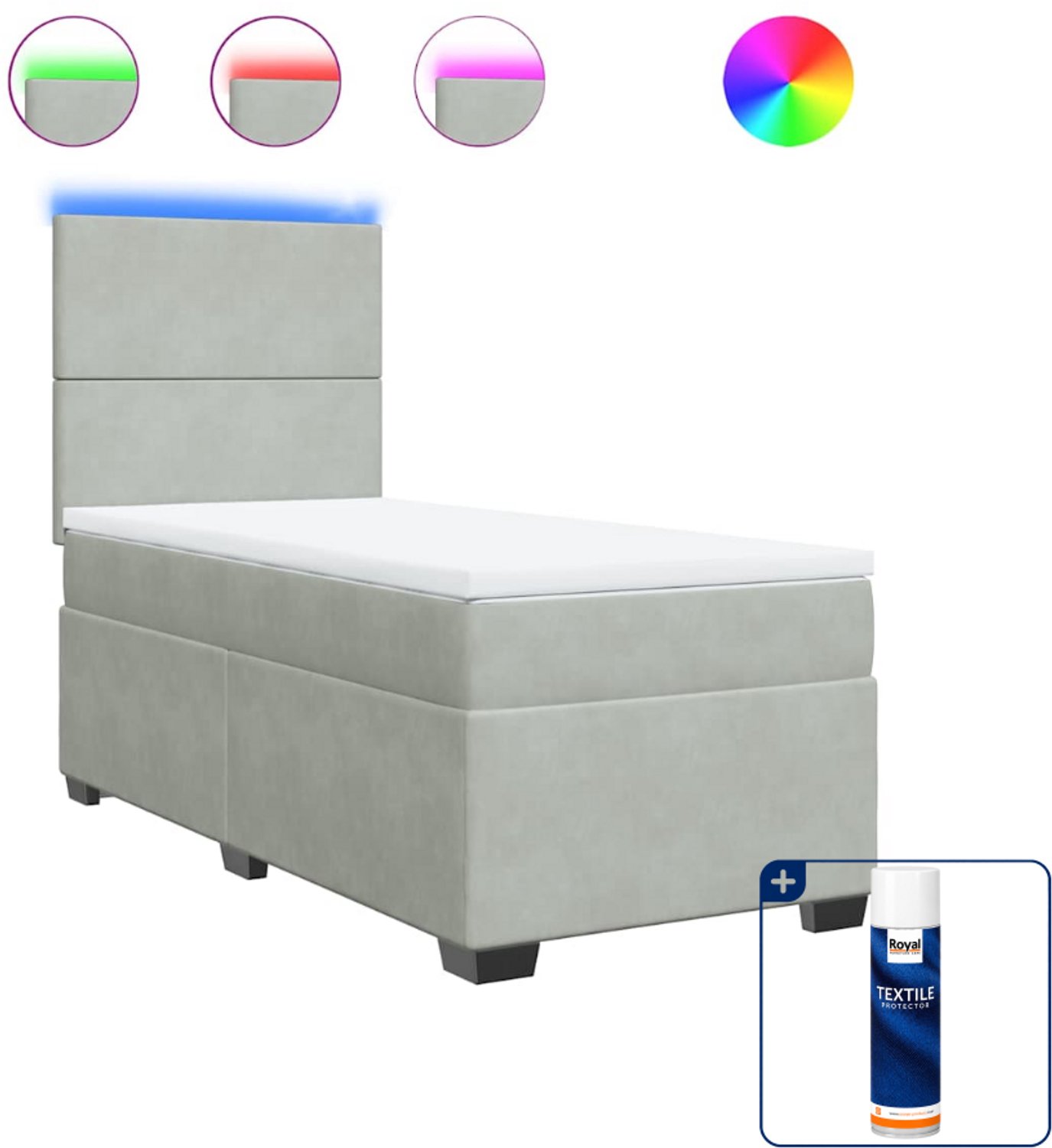vidaXL boxspring met matras - 100 x 200 cm - fluweel - lichtgrijs - Inclusief textielbeschermer 500 ml
