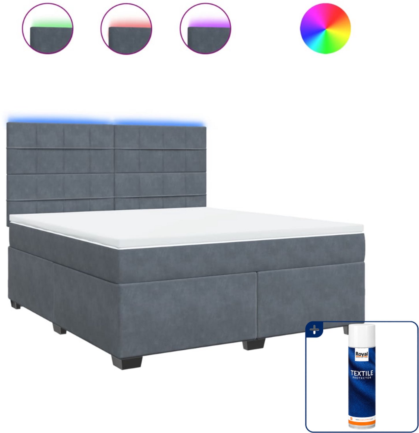 vidaXL Kingsize boxspring met matras - 180x200 cm - donkergrijs - Inclusief textielbeschermer 500 ml