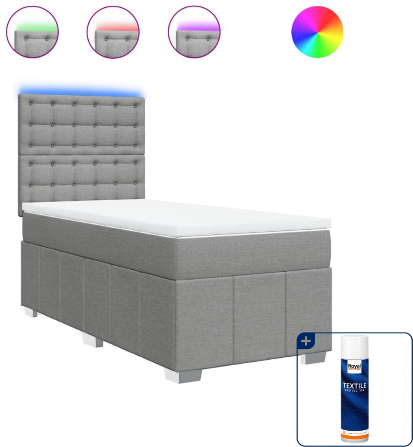 vidaXL boxspring met matras 90 x 200 cm - lichtgrijs - Inclusief textielbeschermer 500 ml