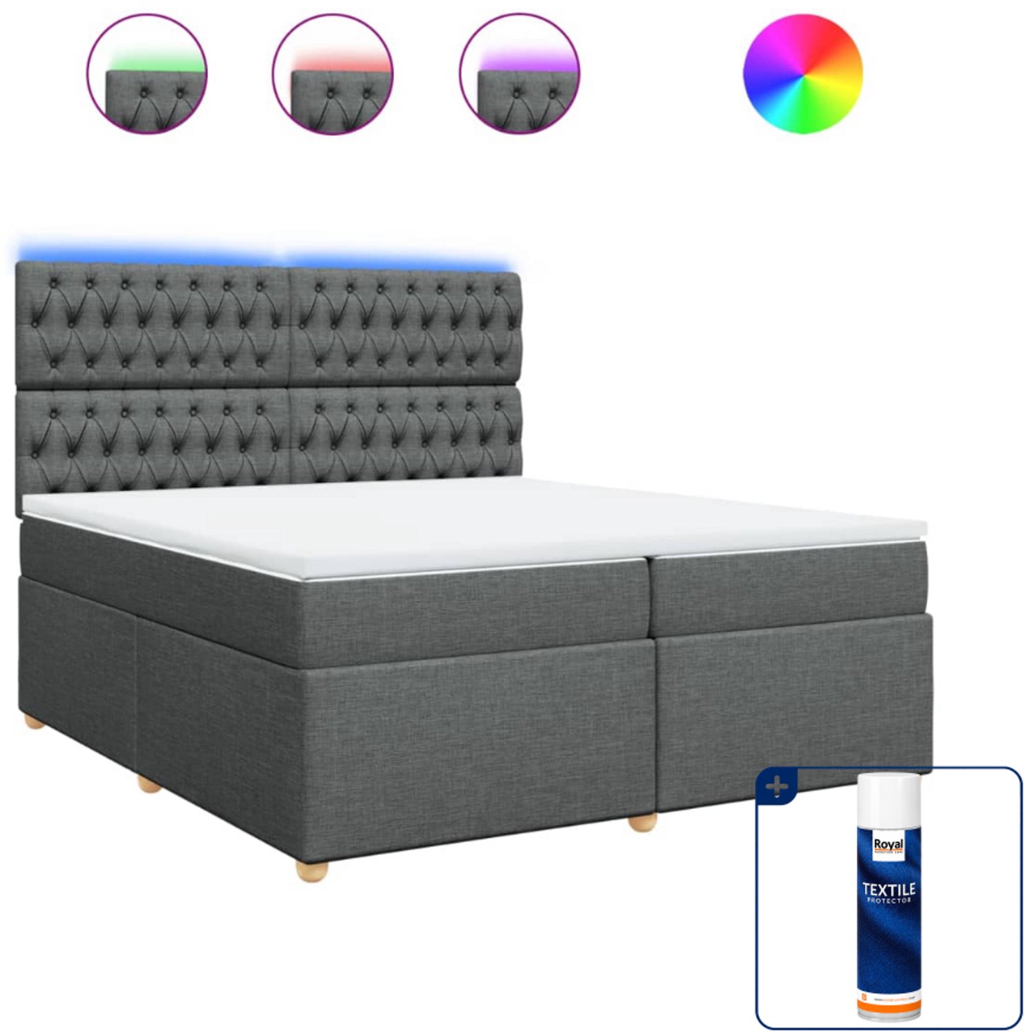 vidaXL Boxspring met matras Super kingsize - 200x200 cm - donkergrijs - Inclusief textielbeschermer 500 ml