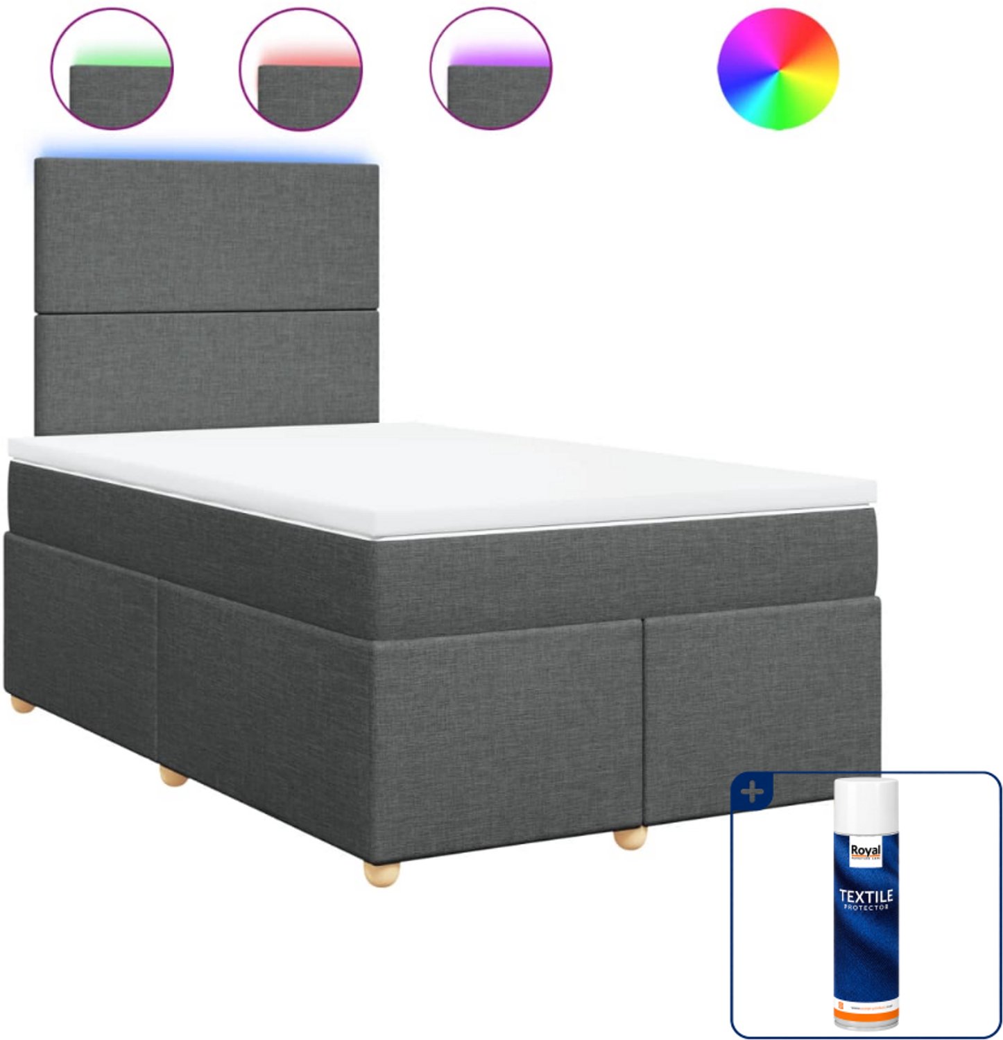 vidaXL boxspring met matras 120 x 190 cm - donkergrijs - Inclusief textielbeschermer 500 ml
