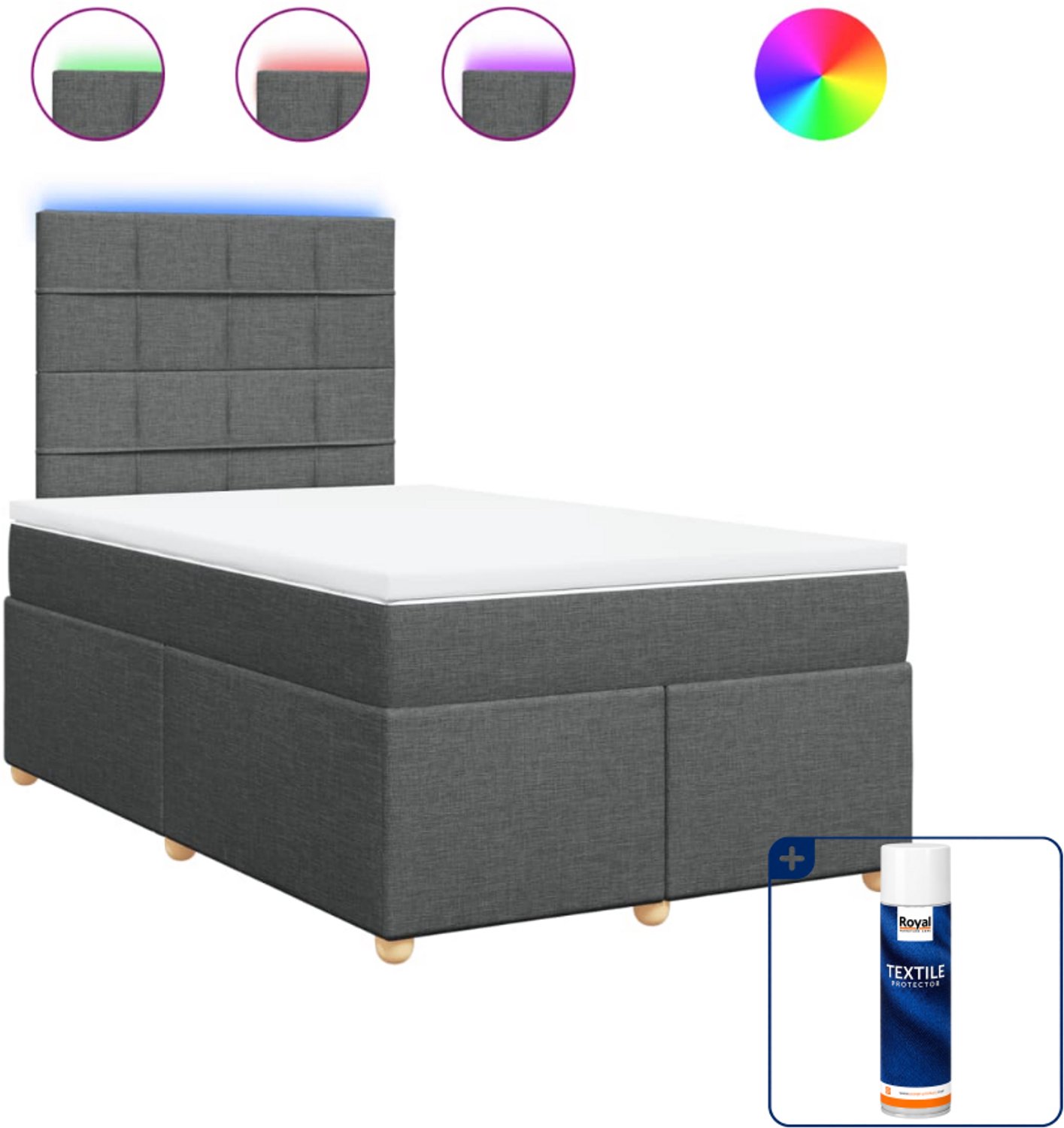 vidaXL boxspring met matras - 120 x 190 cm - donkergrijs - Inclusief textielbeschermer 500 ml
