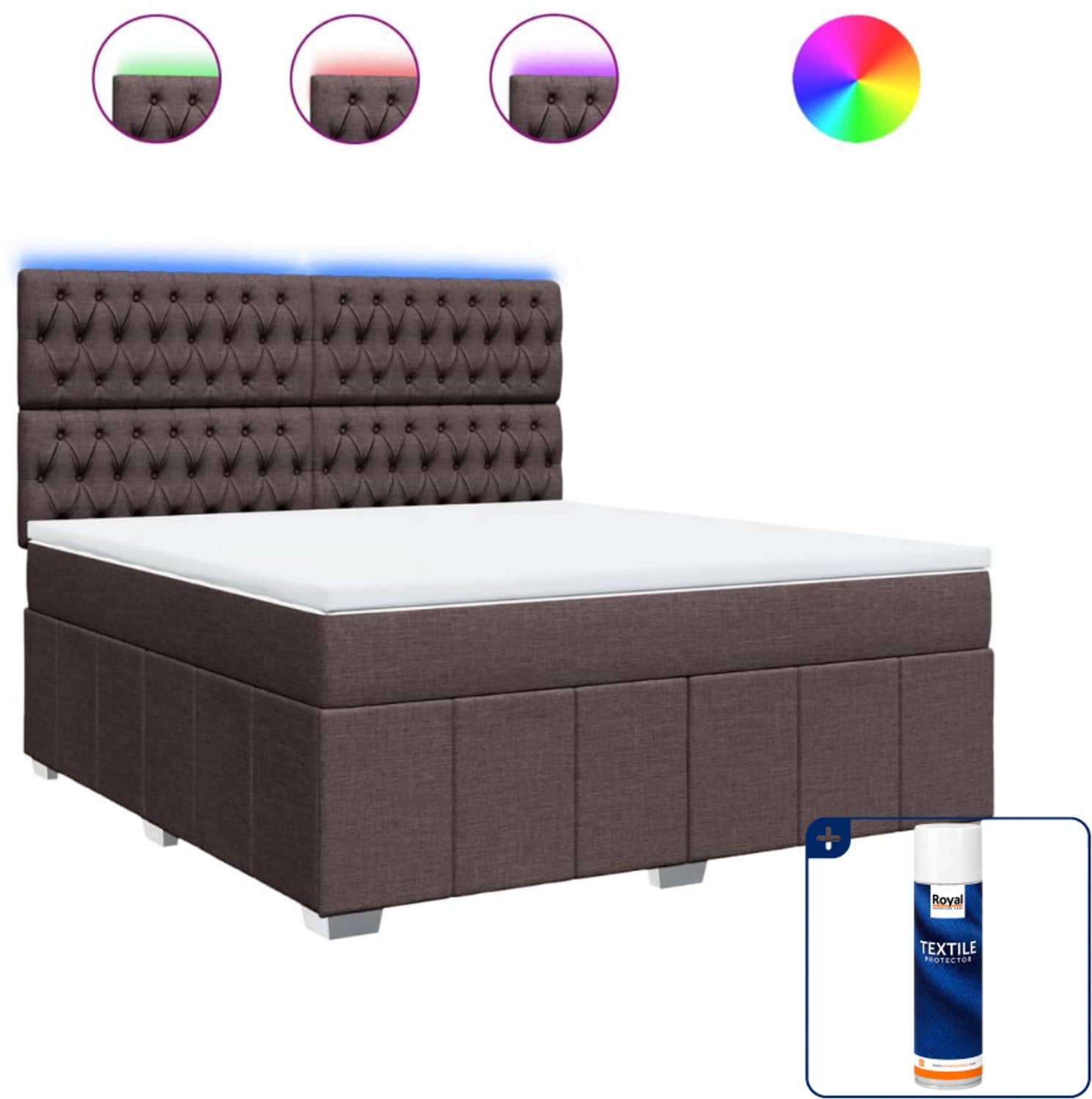 vidaXL Kingsize boxspring met matras - 180 x 200 cm - donkerbruin - Inclusief textielbeschermer 500 ml