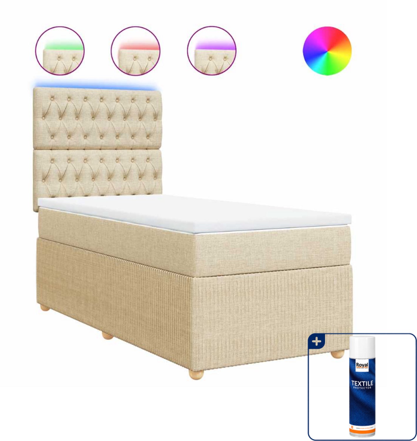 vidaXL boxspring met matras - 90 x 200 cm - stof - crèmekleurig - Inclusief textielbeschermer 500 ml