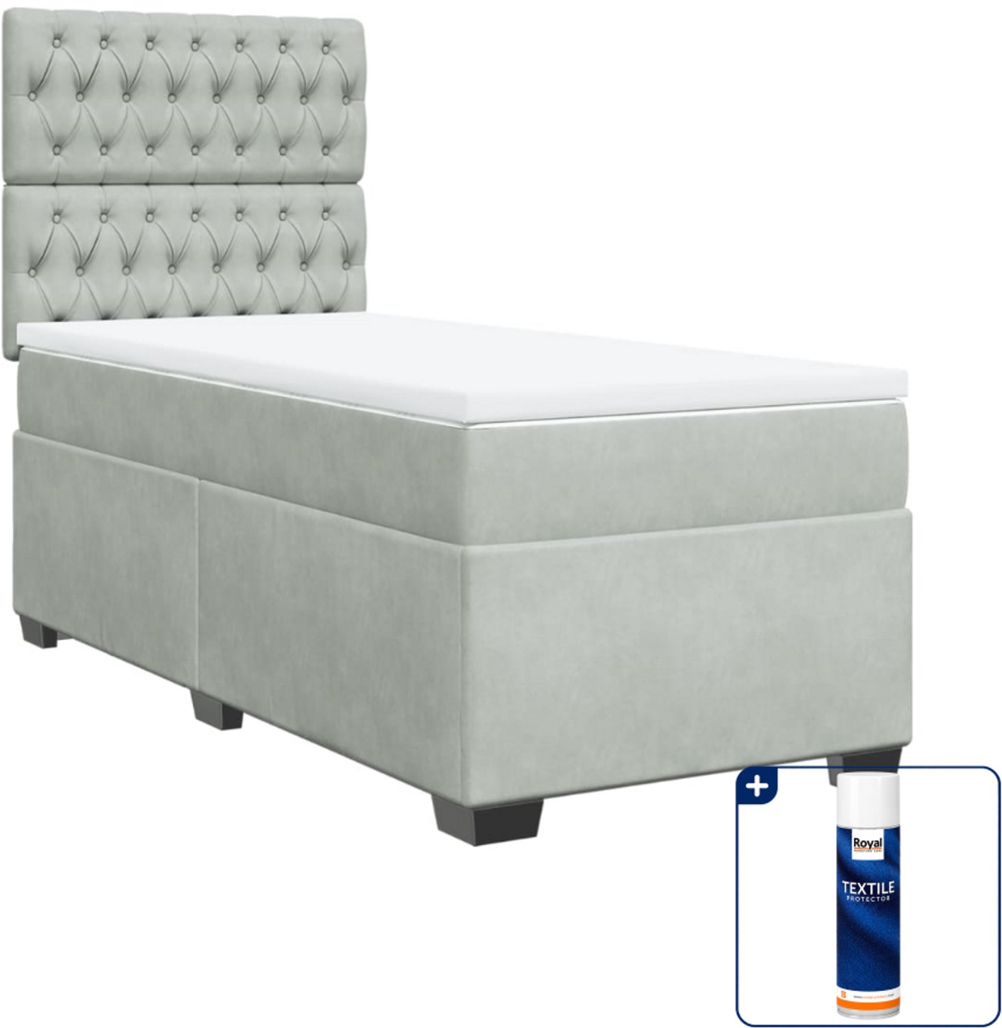 vidaXL boxspring - 90 x 200 cm - fluweel - lichtgrijs - Inclusief textielbeschermer 500 ml
