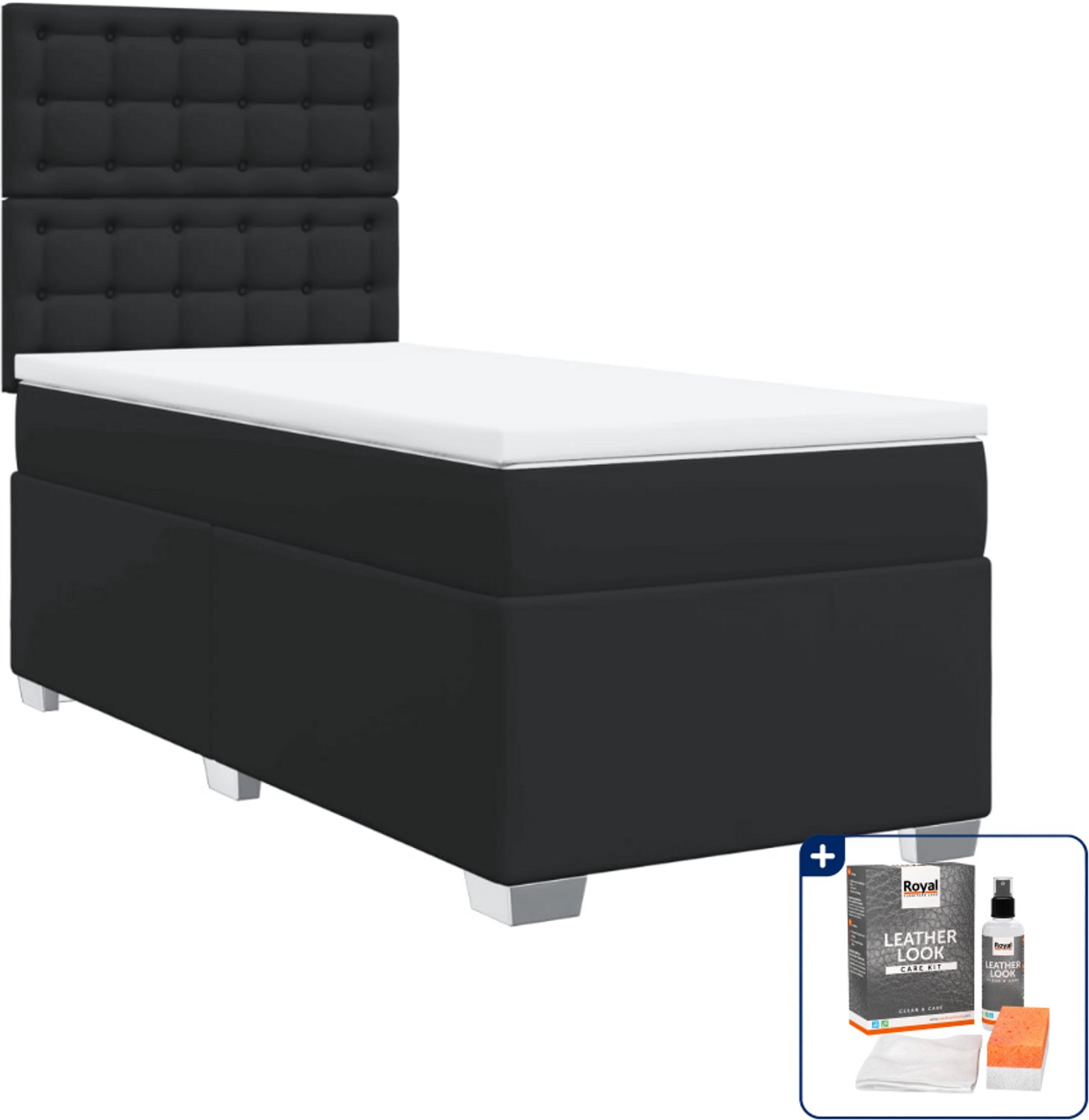 vidaXL boxspring met matras - 80 x 200 cm - kunstleer - zwart - Inclusief onderhoudsset voor kunstleer 150 ml