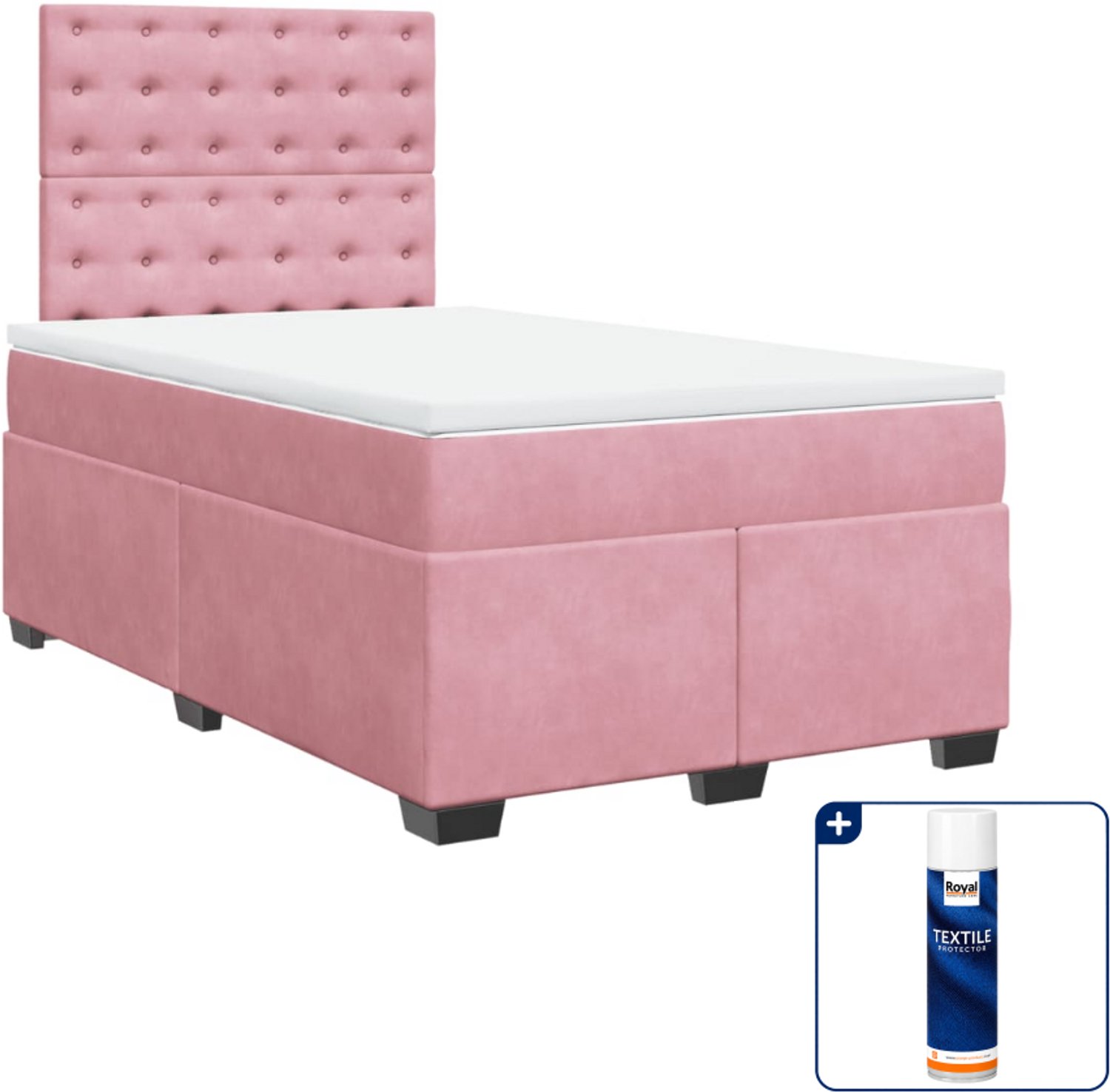 vidaXL boxspring met matras - 120 x 200 cm - fluweel - roze - Inclusief textielbeschermer 500 ml