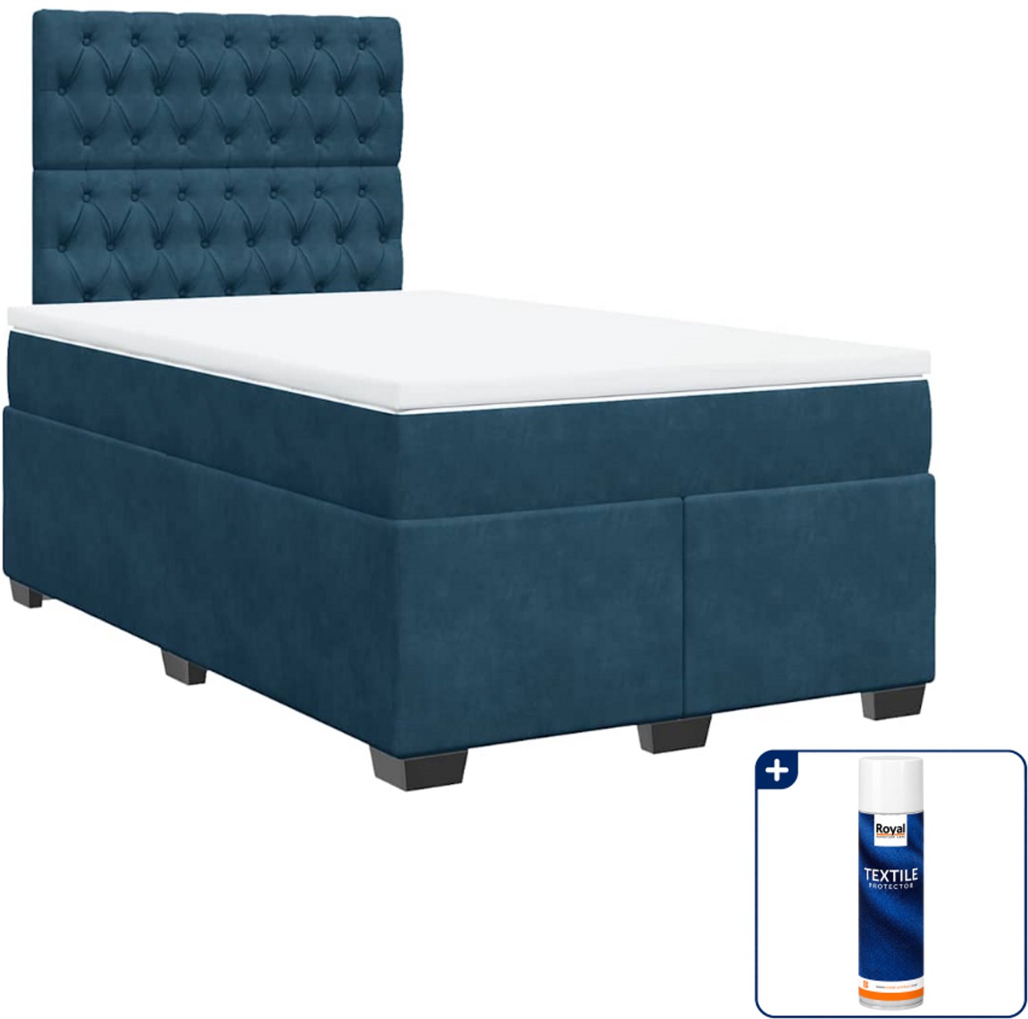 vidaXL boxspring met matras - 120 x 200 cm - fluweel - donkerblauw - Inclusief textielbeschermer 500 ml