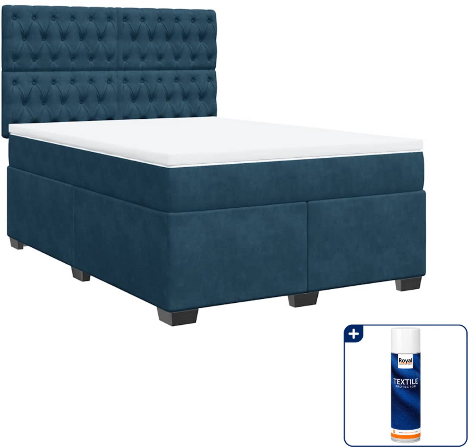 vidaXL Queensize boxspring - 160 x 200 cm - fluweel - donkerblauw - Inclusief textielbeschermer 500 ml